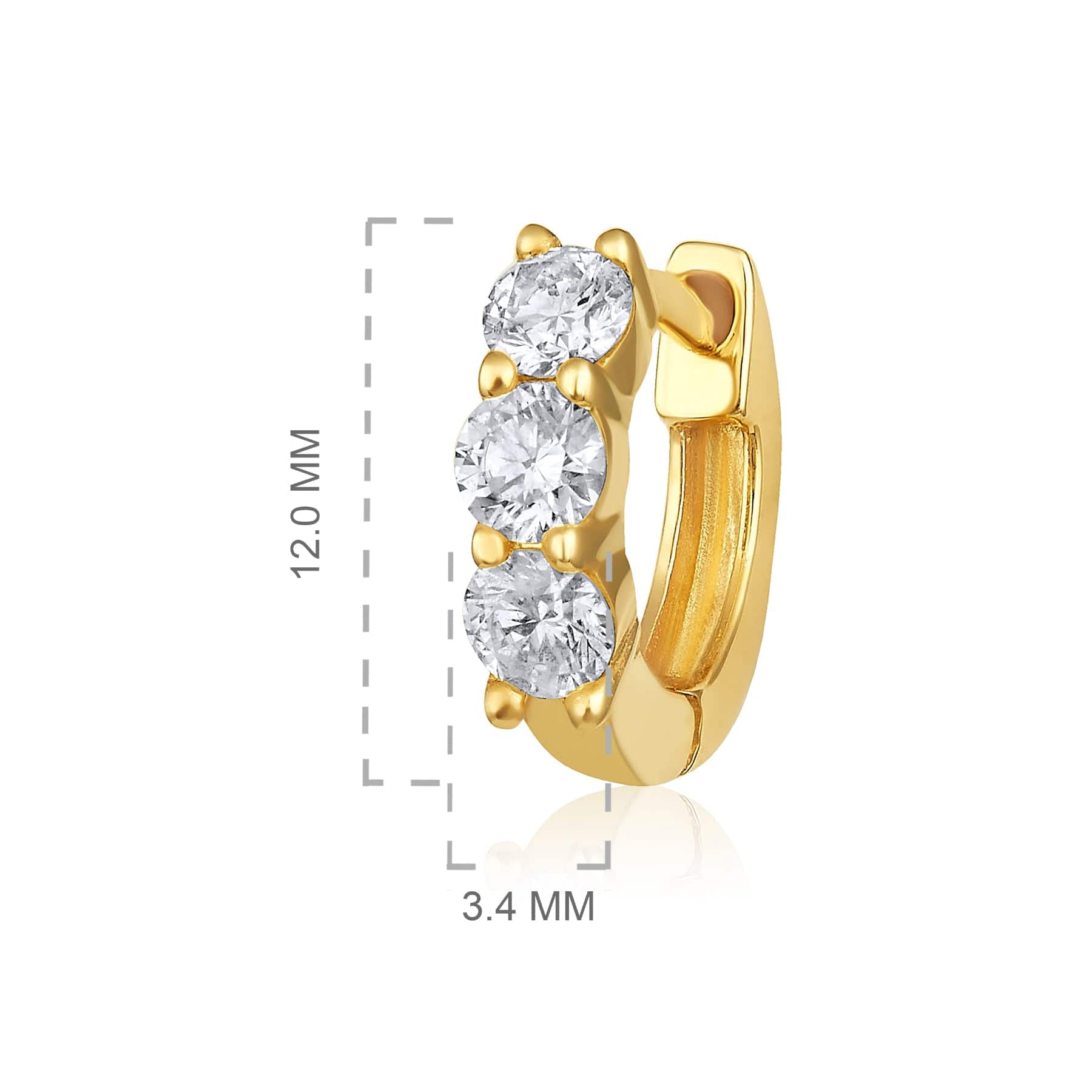 CLA EARRINGS Chunky Three Diamond Yellow Gold Huggie Earrings