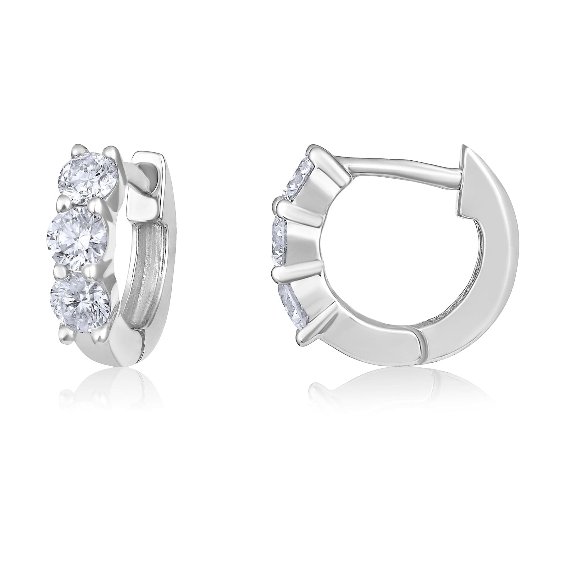 CLA EARRINGS Chunky Three Diamond Yellow Gold Huggie Earrings