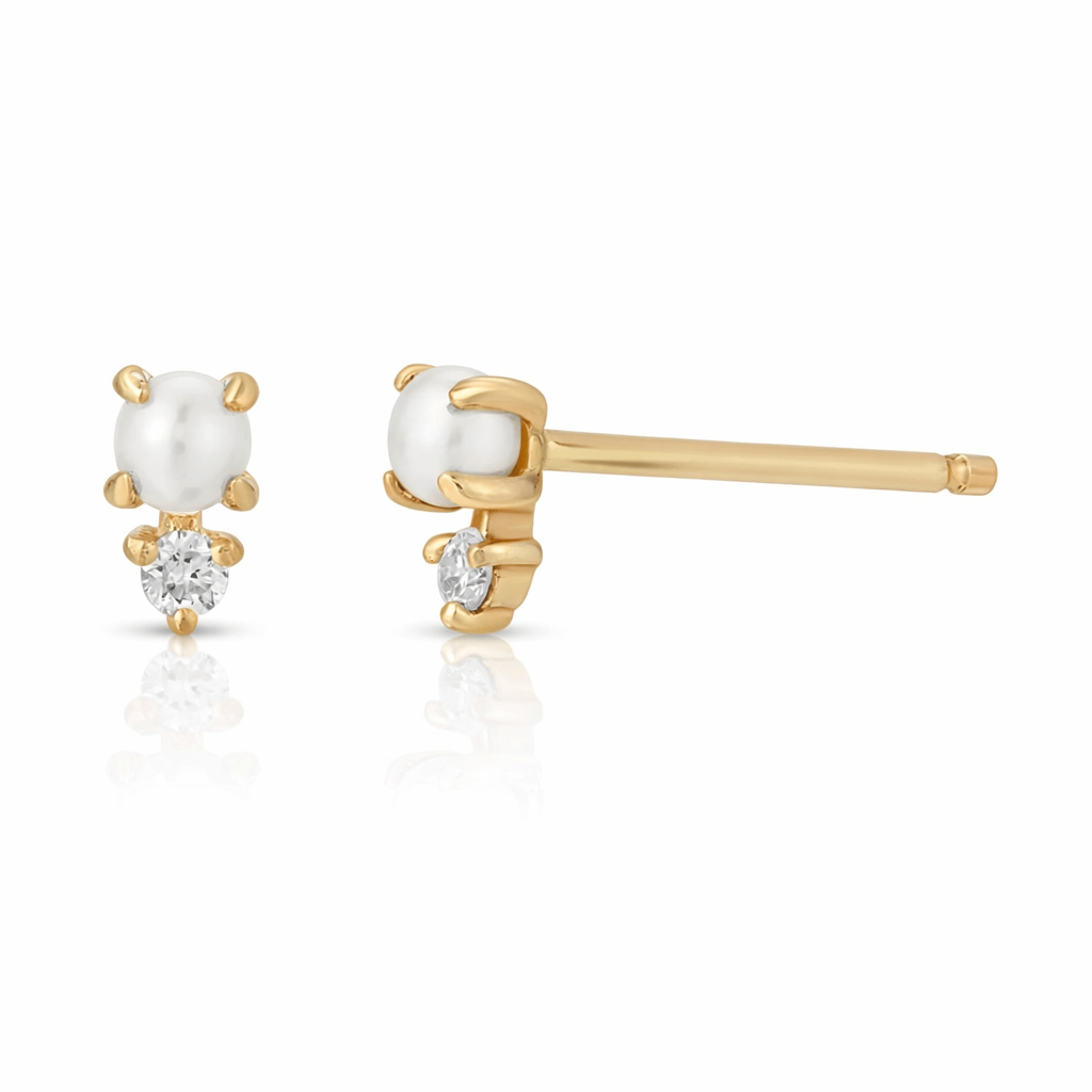 Curated Los Angeles EARRINGS Dainty Diamond Pearl Studs