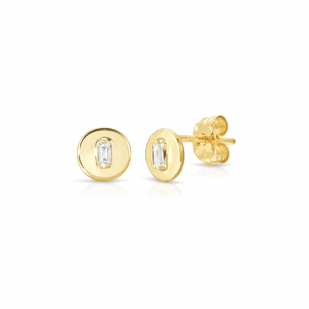 CLA EARRINGS Diamond Baguette Disk Studs