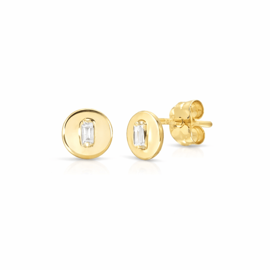 CLA EARRINGS Diamond Baguette Disk Studs