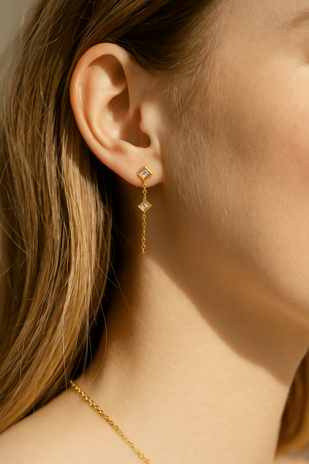 Curated Los Angeles EARRINGS Diamond Chain Drop Stud Earrings in 14K Yellow Gold