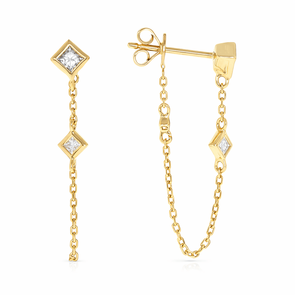 Curated Los Angeles EARRINGS Diamond Chain Drop Stud Earrings in 14K Yellow Gold