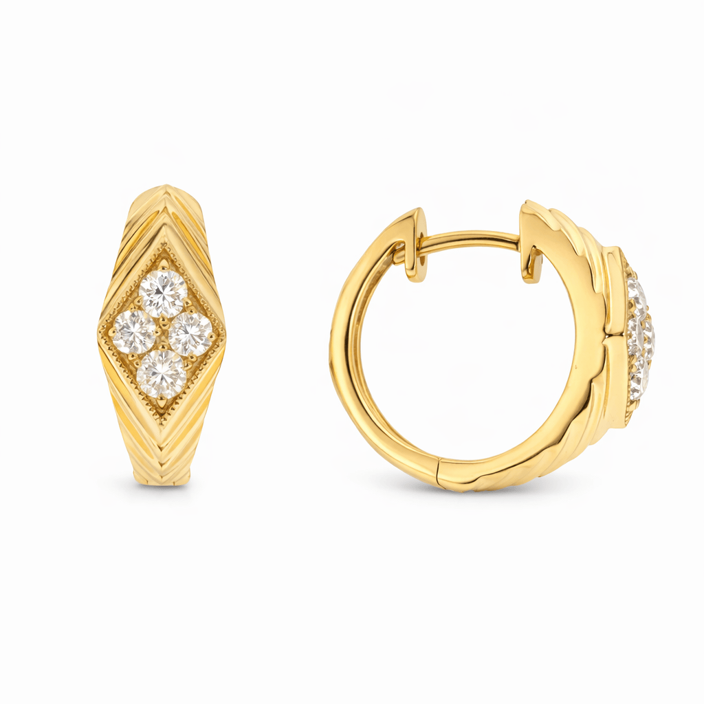 CLA EARRINGS Diamond Cluster Huggie Earrings in 14K Yellow Gold