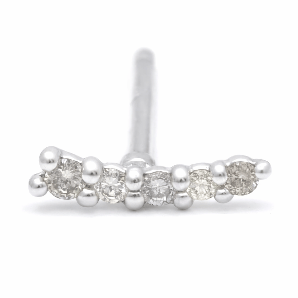 CLA EARRINGS Diamond Curved White Gold Bar Stud