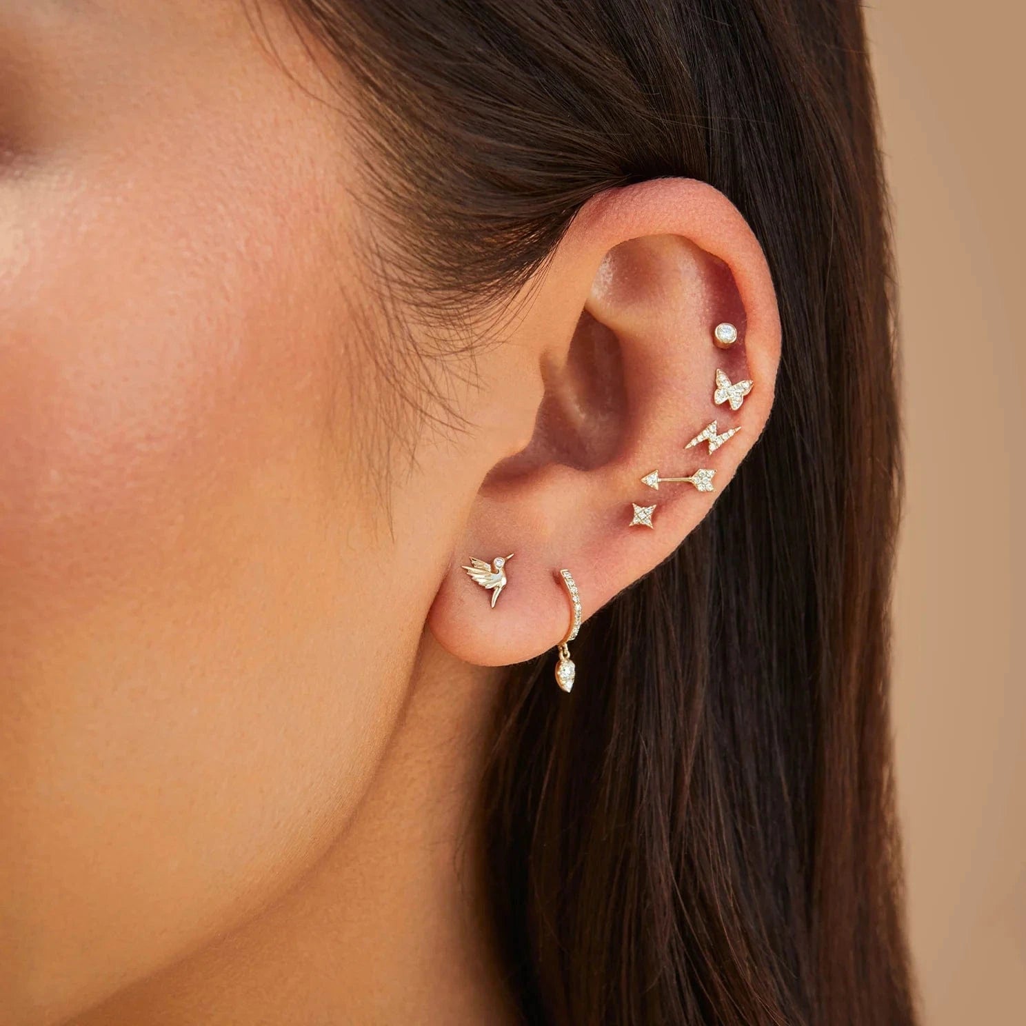 EF COLLECTION EARRINGS Diamond Mini Huggie With Diamond Teardrop Drop Earring