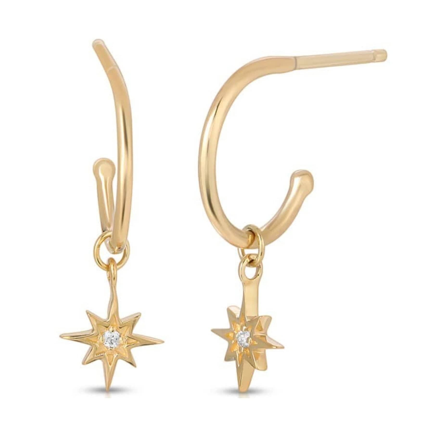 CLA EARRINGS Diamond Starburst Dangle Hoop Earrings