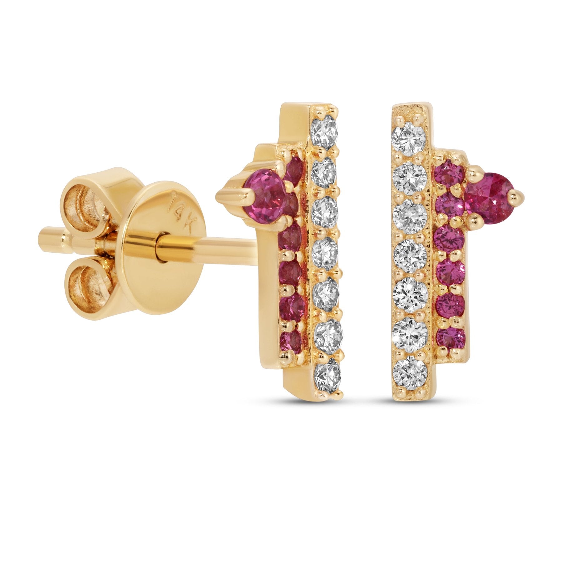 Curated Los Angeles EARRINGS Double Pink Sapphire Diamond Bar Studs