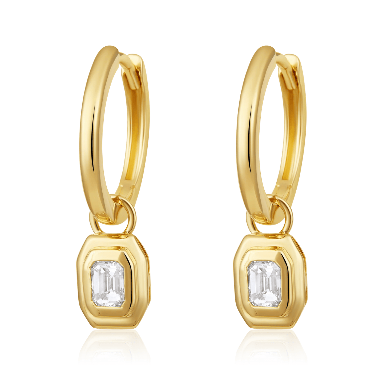 Curated Los Angeles EARRINGS Emerald Diamond Bezel Drop Huggie Earrings