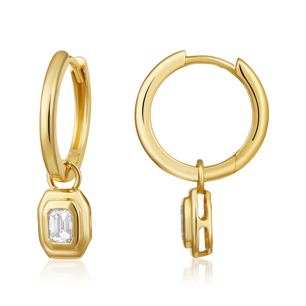Curated Los Angeles EARRINGS Emerald Diamond Bezel Drop Huggie Earrings