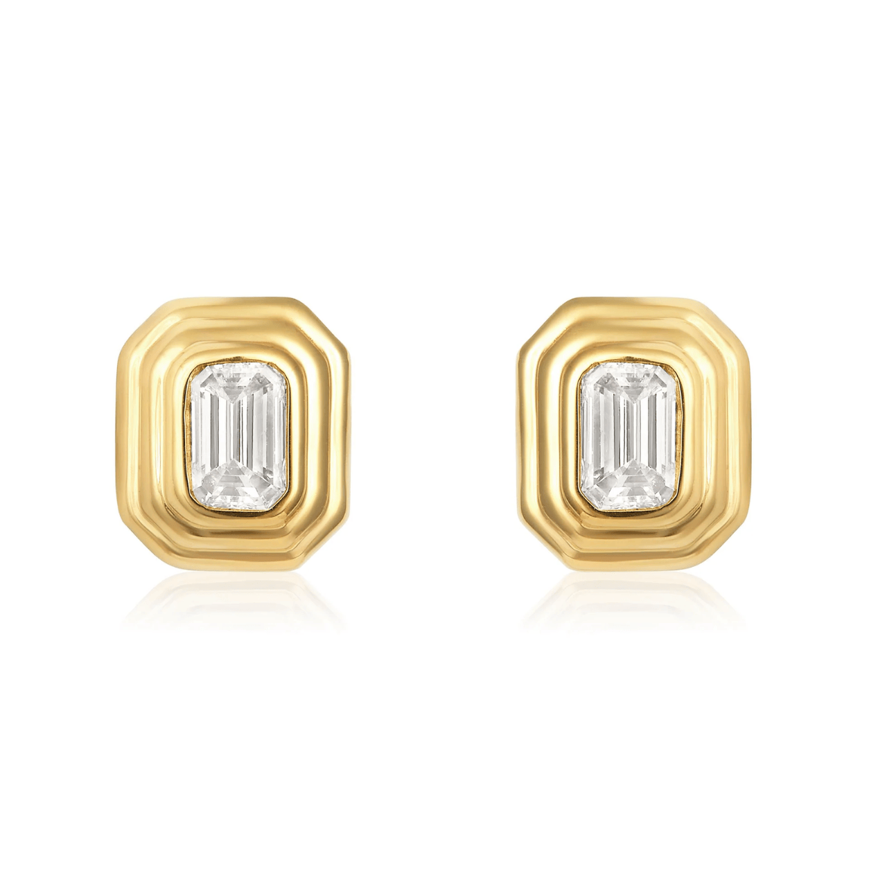 Curated Los Angeles EARRINGS Emerald Diamond Fluted Bezel Stud Earrings