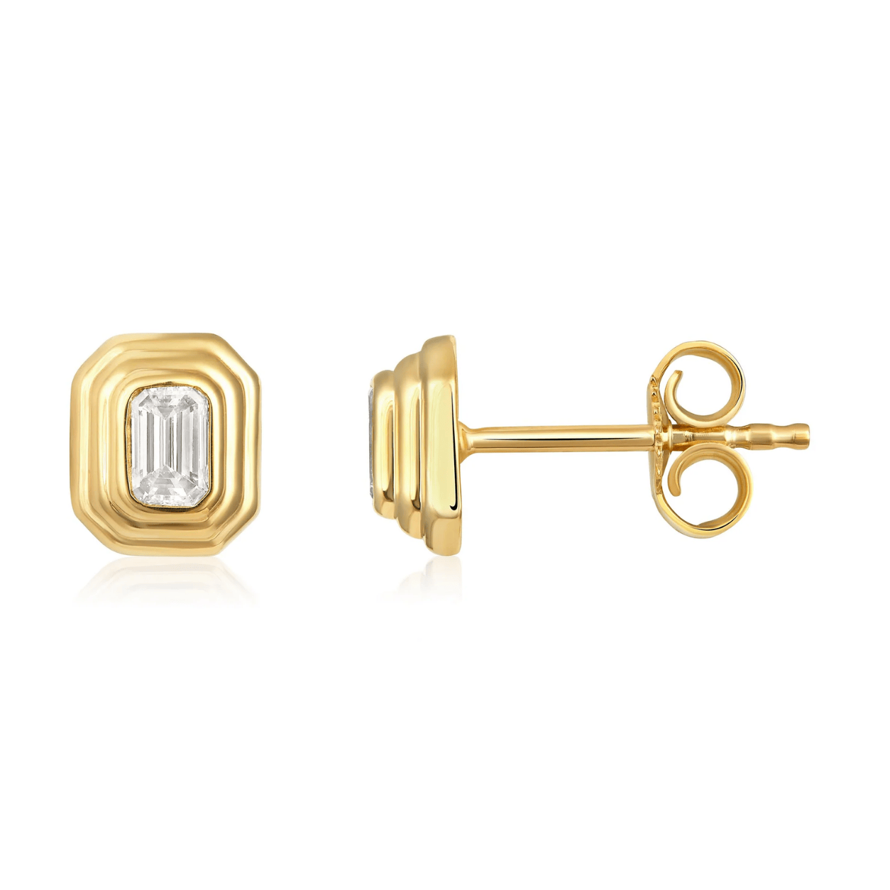 Curated Los Angeles EARRINGS Emerald Diamond Fluted Bezel Stud Earrings