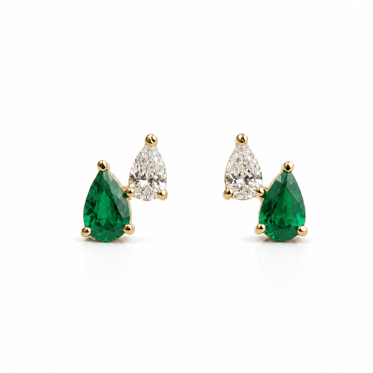 CLA EARRINGS Emerald & Diamond Pear Stud Earrings