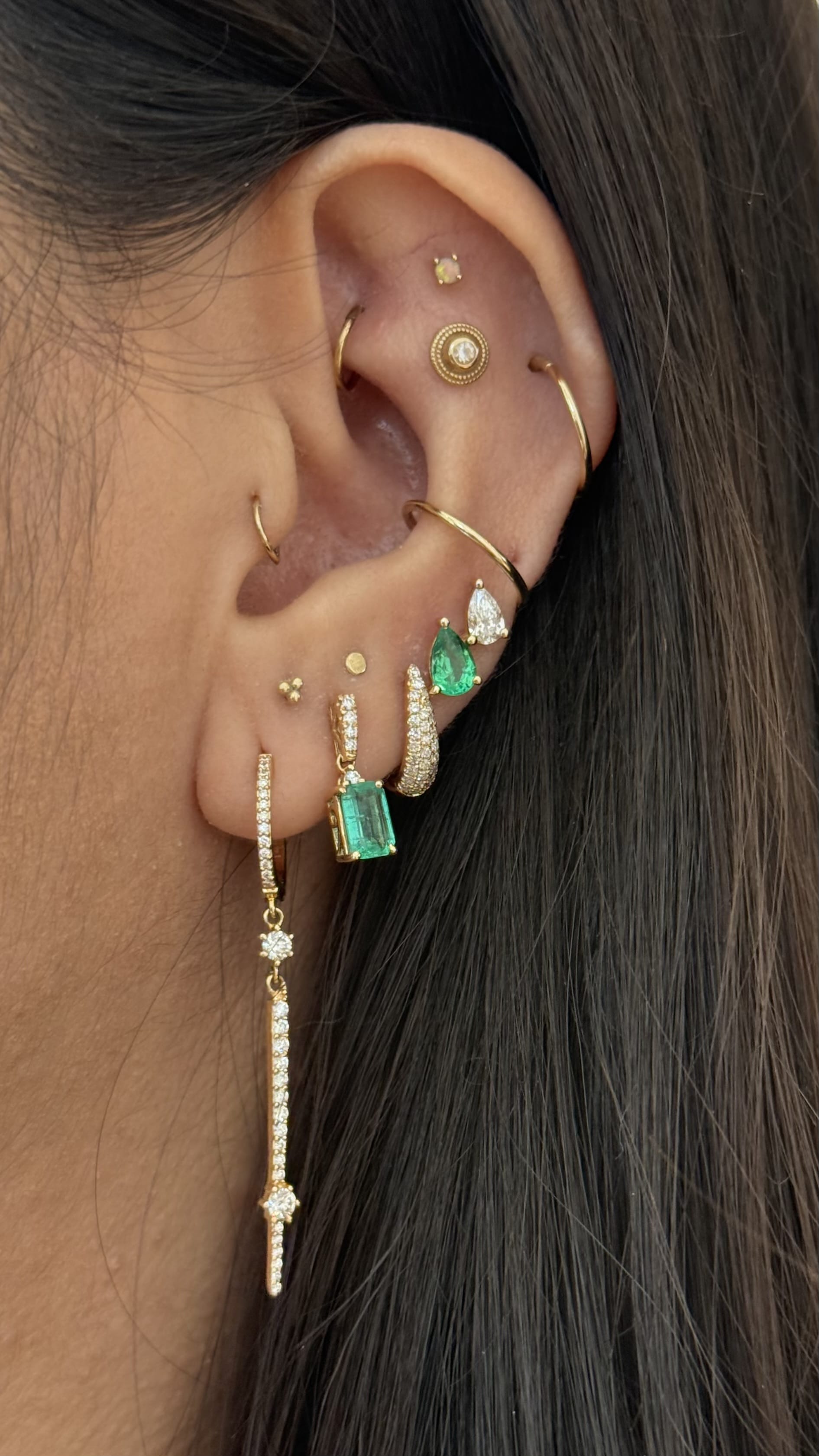 CLA EARRINGS Emerald & Diamond Pear Stud Earrings
