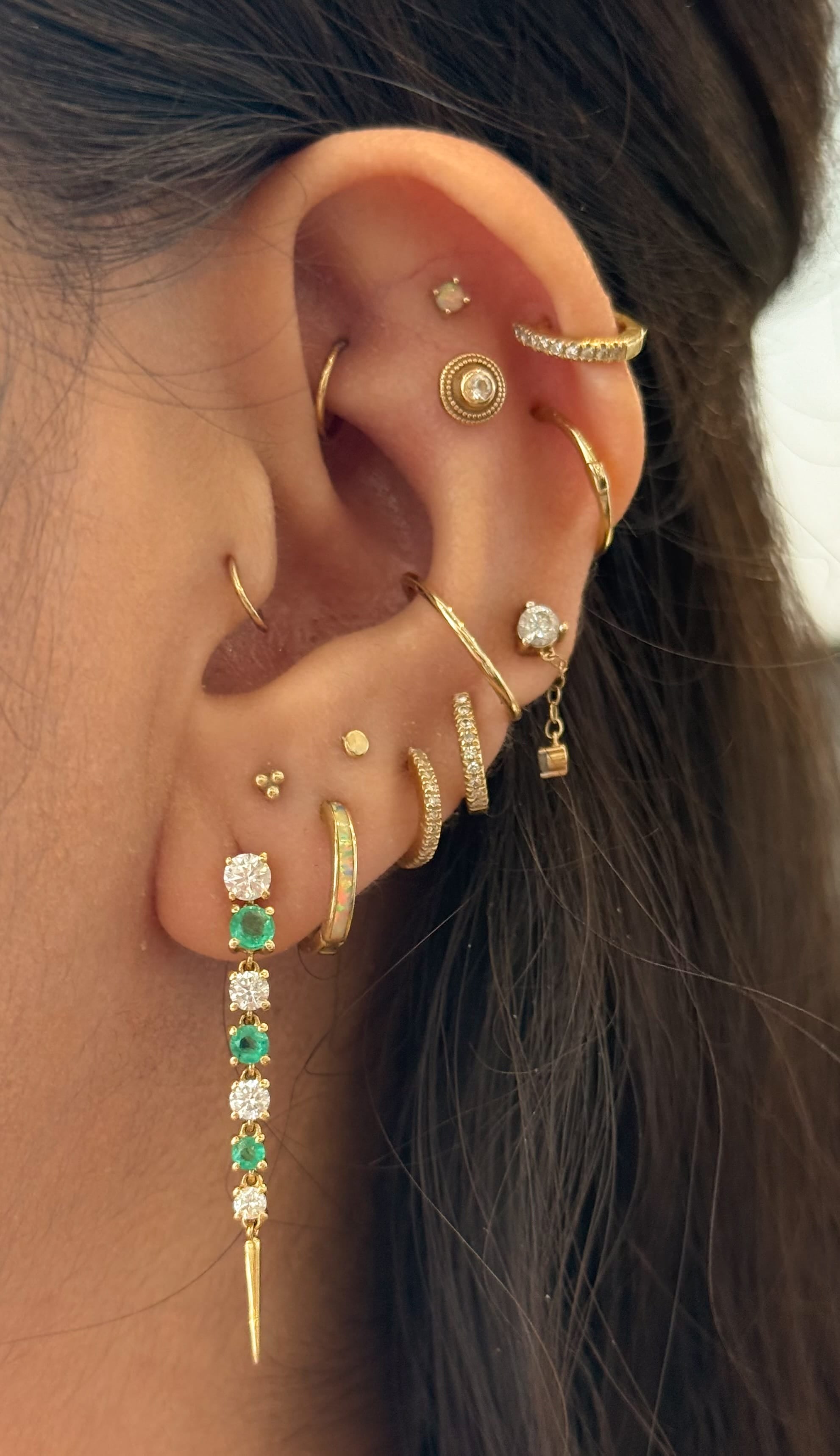 CLA EARRINGS Emerald & Diamond Spike Drop Earrings