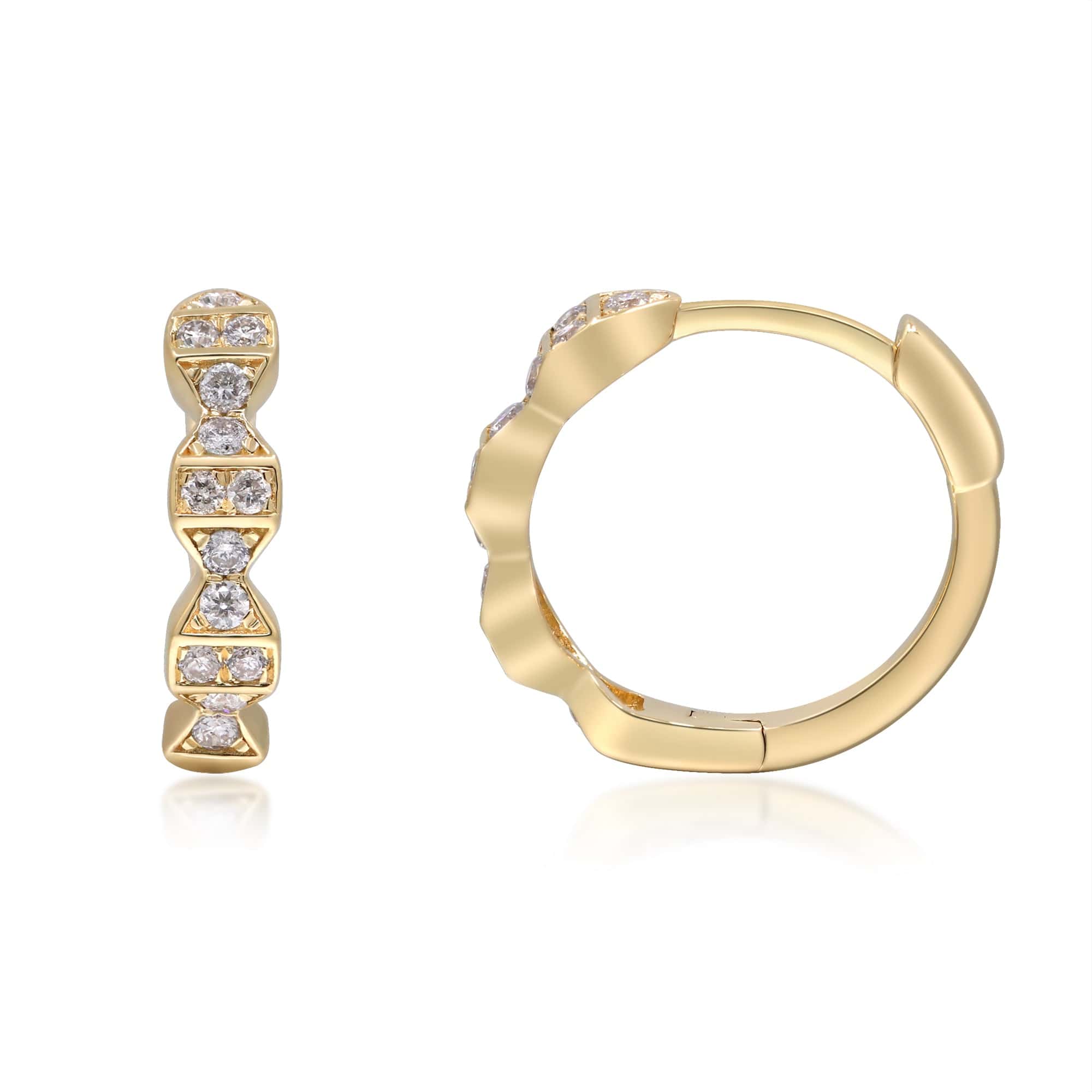 Curated Los Angeles Earrings Geometric Diamond Huggies in 14K Yellow Gold