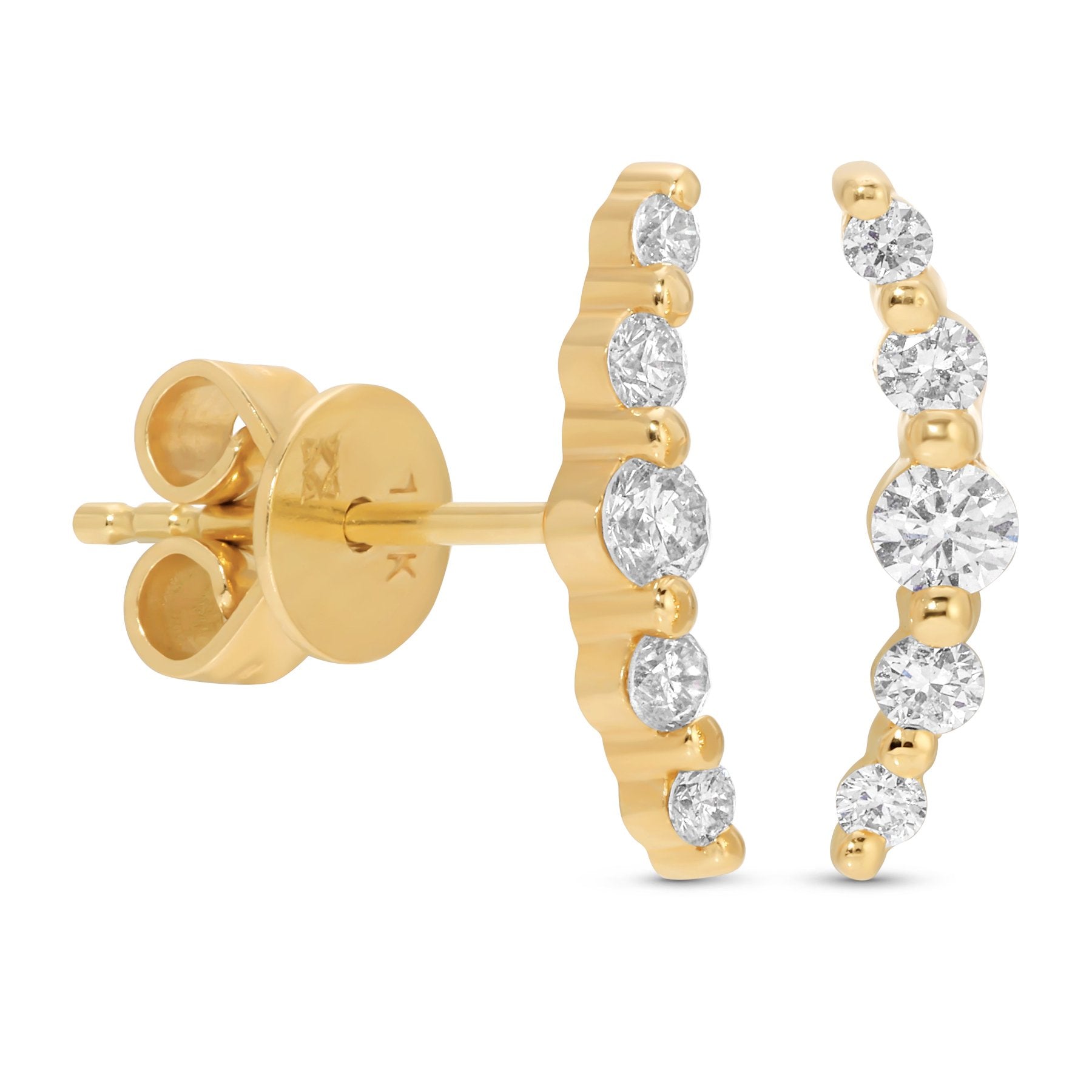 Curated Los Angeles EARRINGS Graduated Curved Diamond Bar Stud