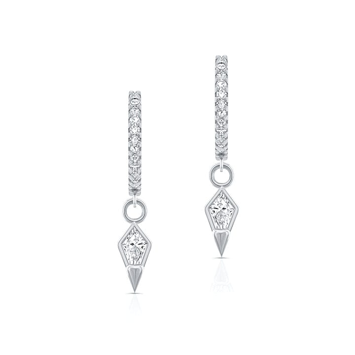 Carter Eve Jewelry EARRINGS 14K White Gold Kite Shaped Diamond Drop Huggie Hoops