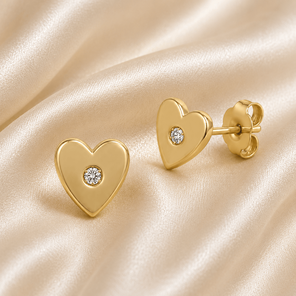 Curated Los Angeles EARRINGS Large Heart Studs with Diamond Center