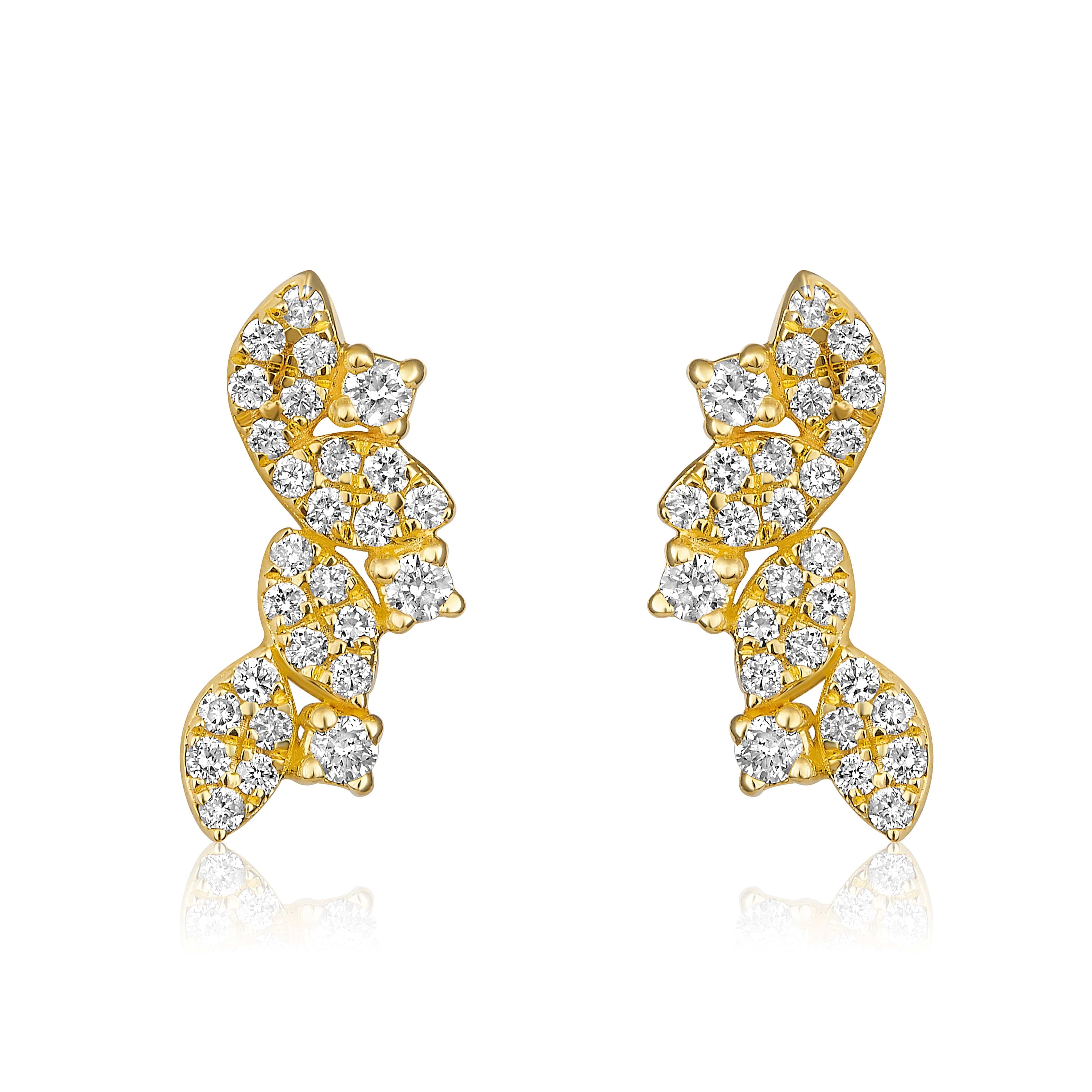 CLA EARRINGS Leaf Cluster Diamond Yellow Gold Climber Earrings