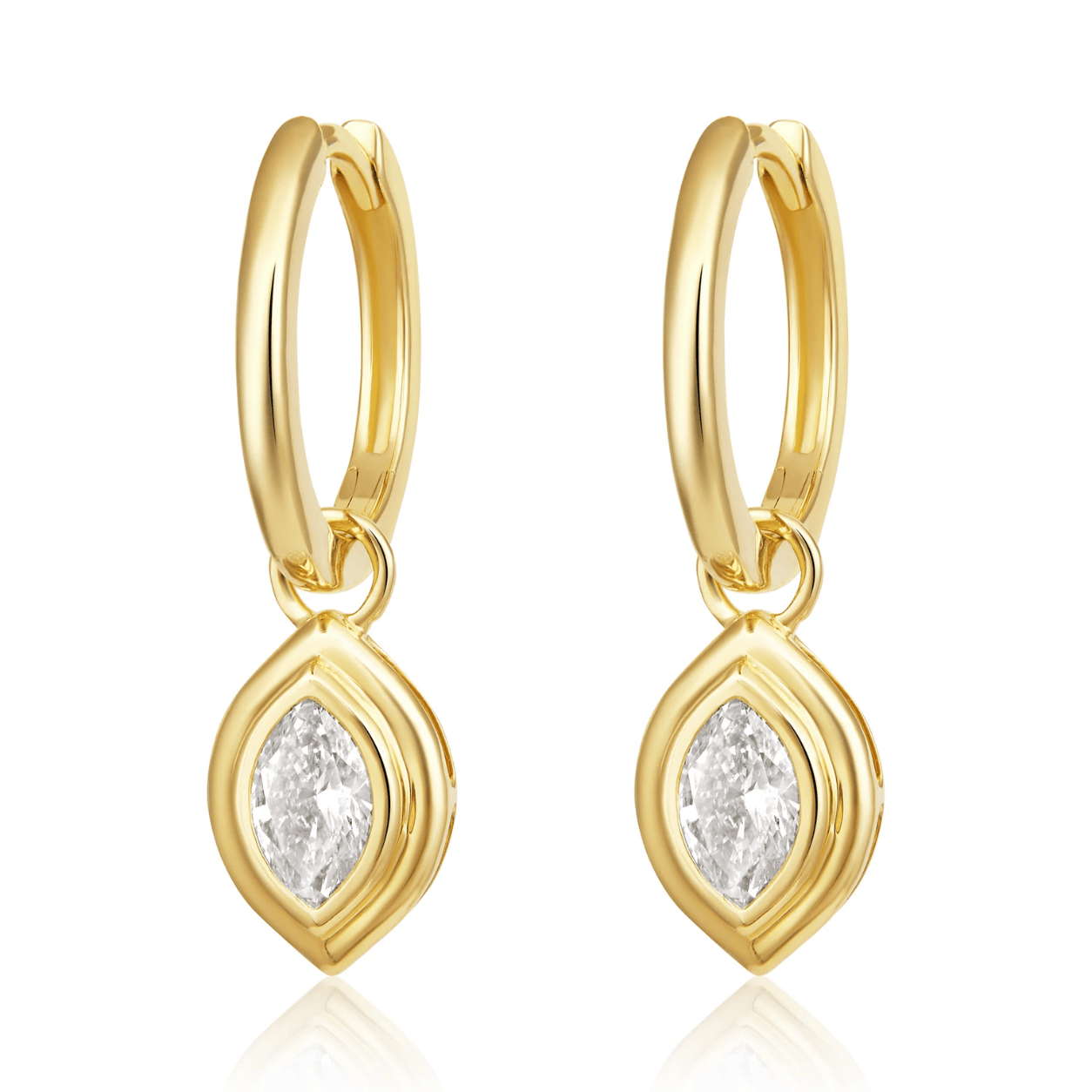 Curated Los Angeles EARRINGS Marquise Diamond Bezel Drop Huggie Earrings