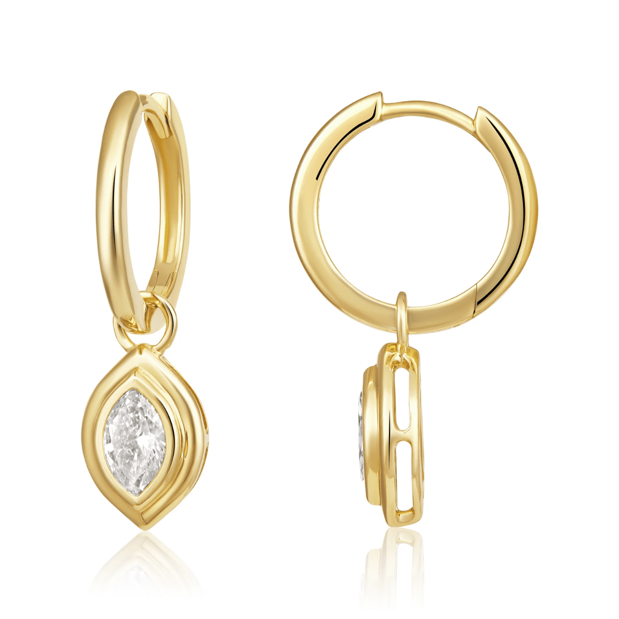 Curated Los Angeles EARRINGS Marquise Diamond Bezel Drop Huggie Earrings