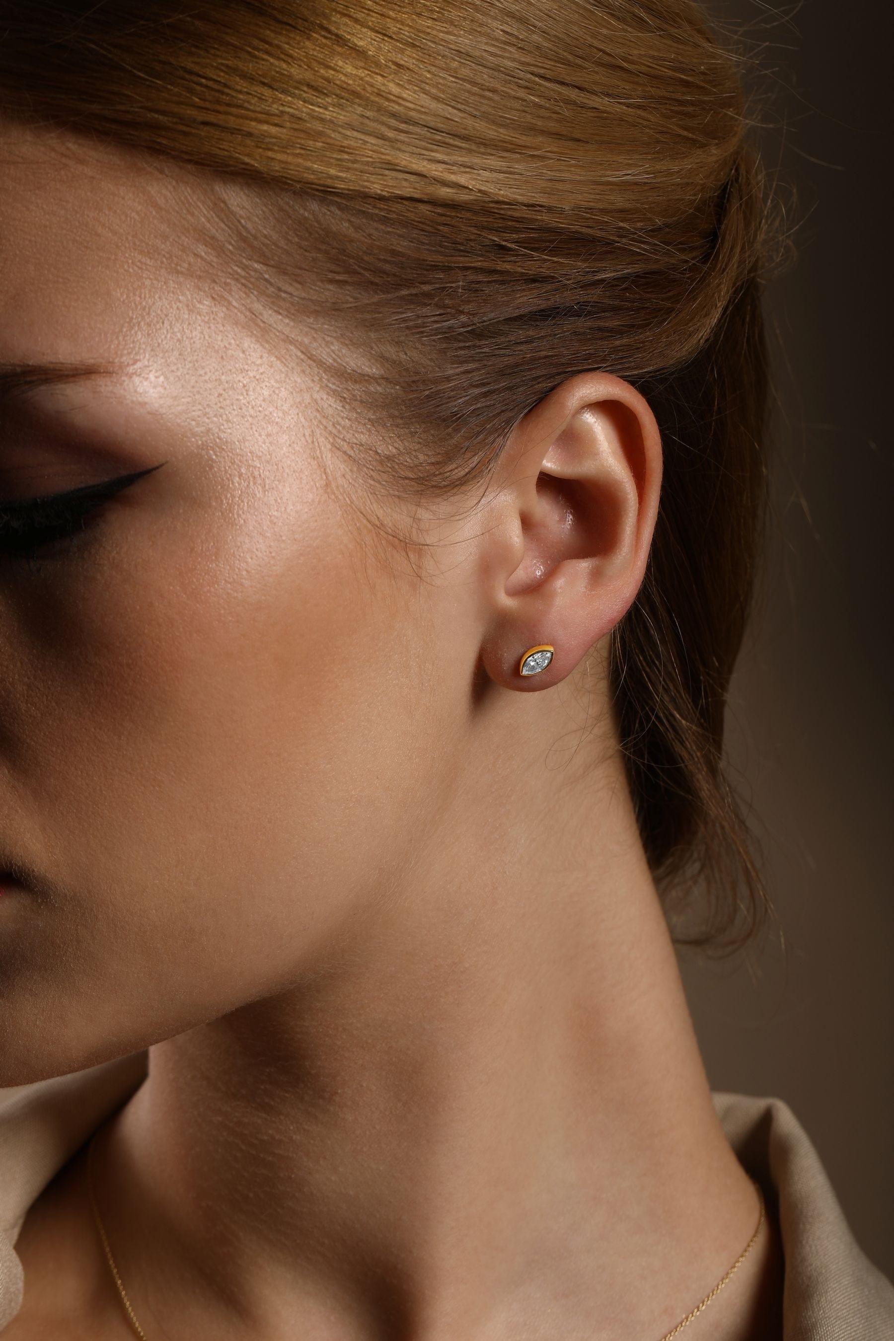 CLA EARRINGS Marquise Diamond Yellow Gold Stud Earrings