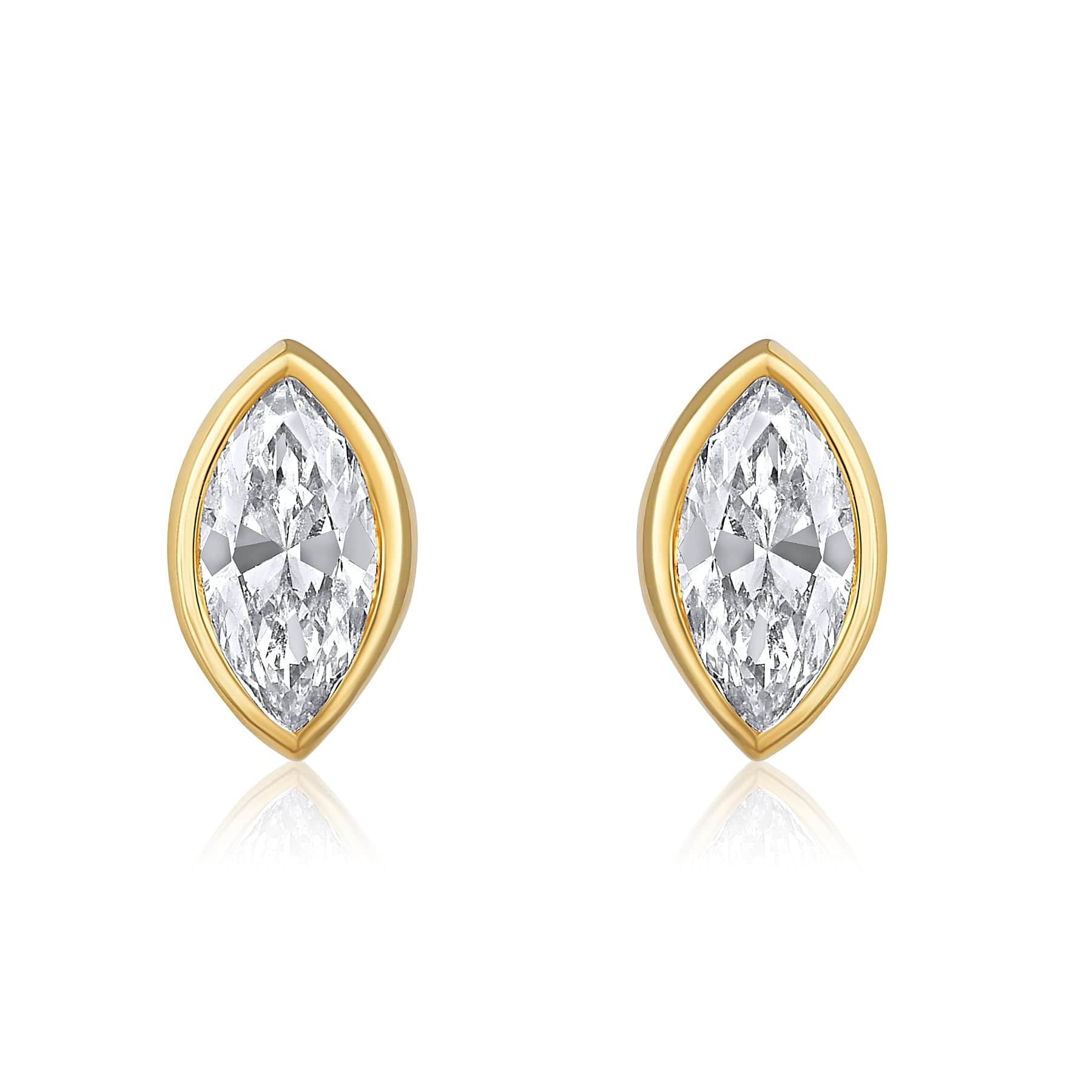 CLA EARRINGS Marquise Diamond Yellow Gold Stud Earrings