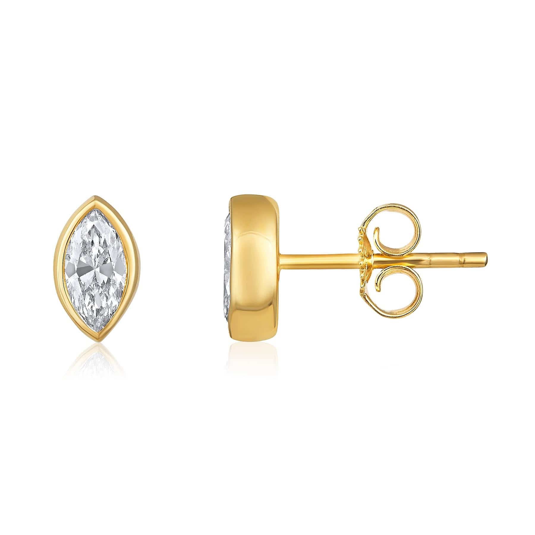 CLA EARRINGS Marquise Diamond Yellow Gold Stud Earrings