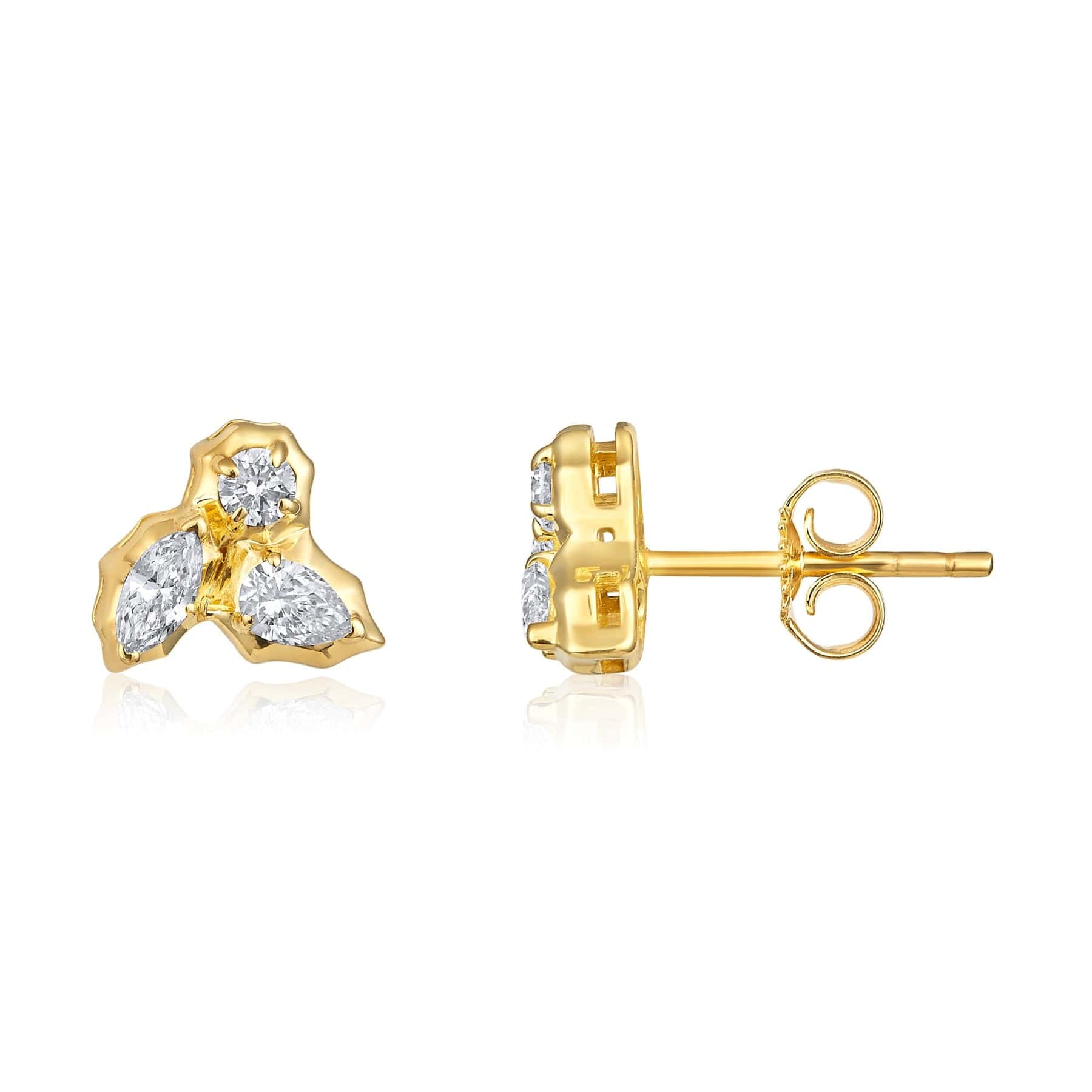 CLA EARRINGS Marquise & Pear Diamond Yellow Gold Stud Earrings