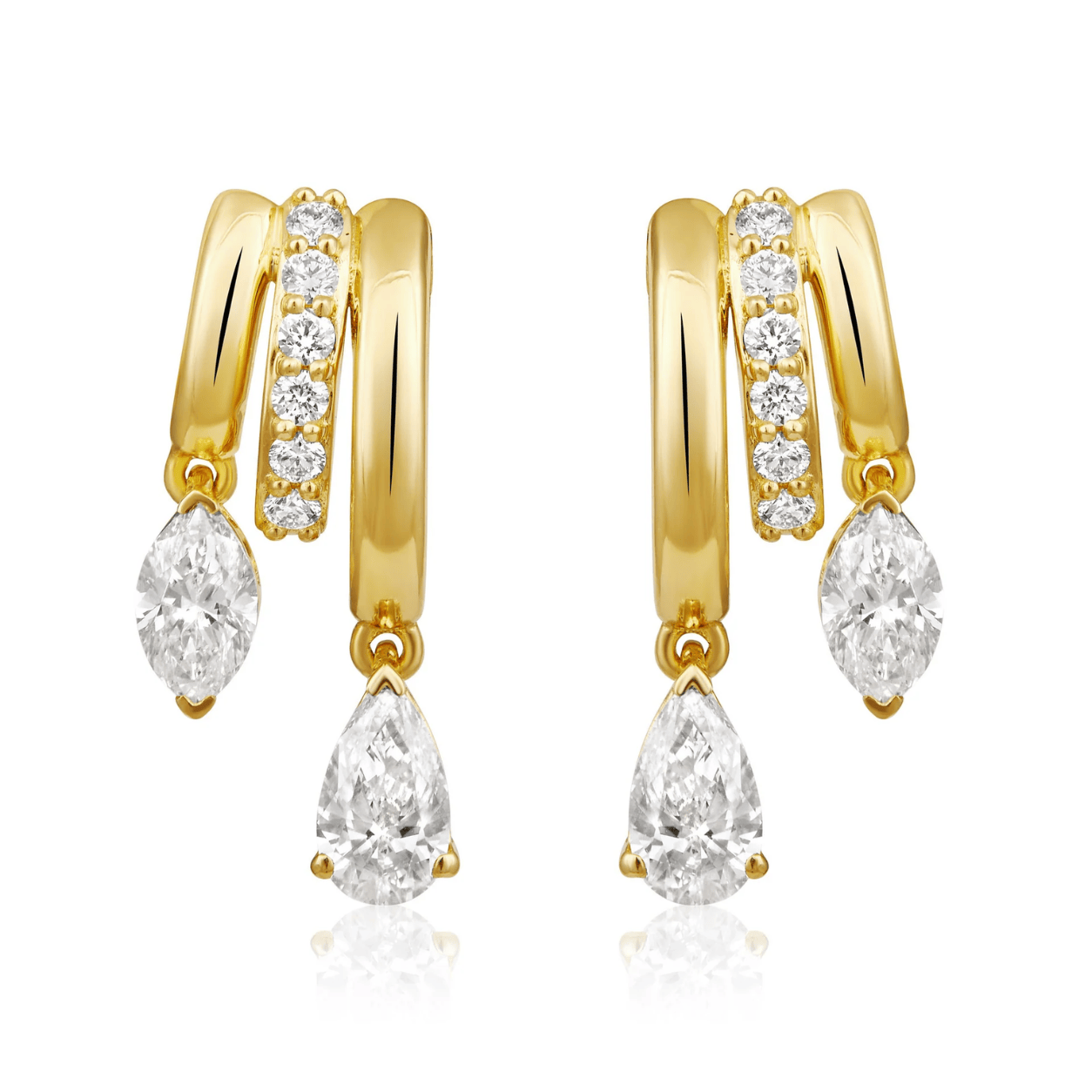 Curated Los Angeles EARRINGS Marquise Pear Three Row Drop Earrings