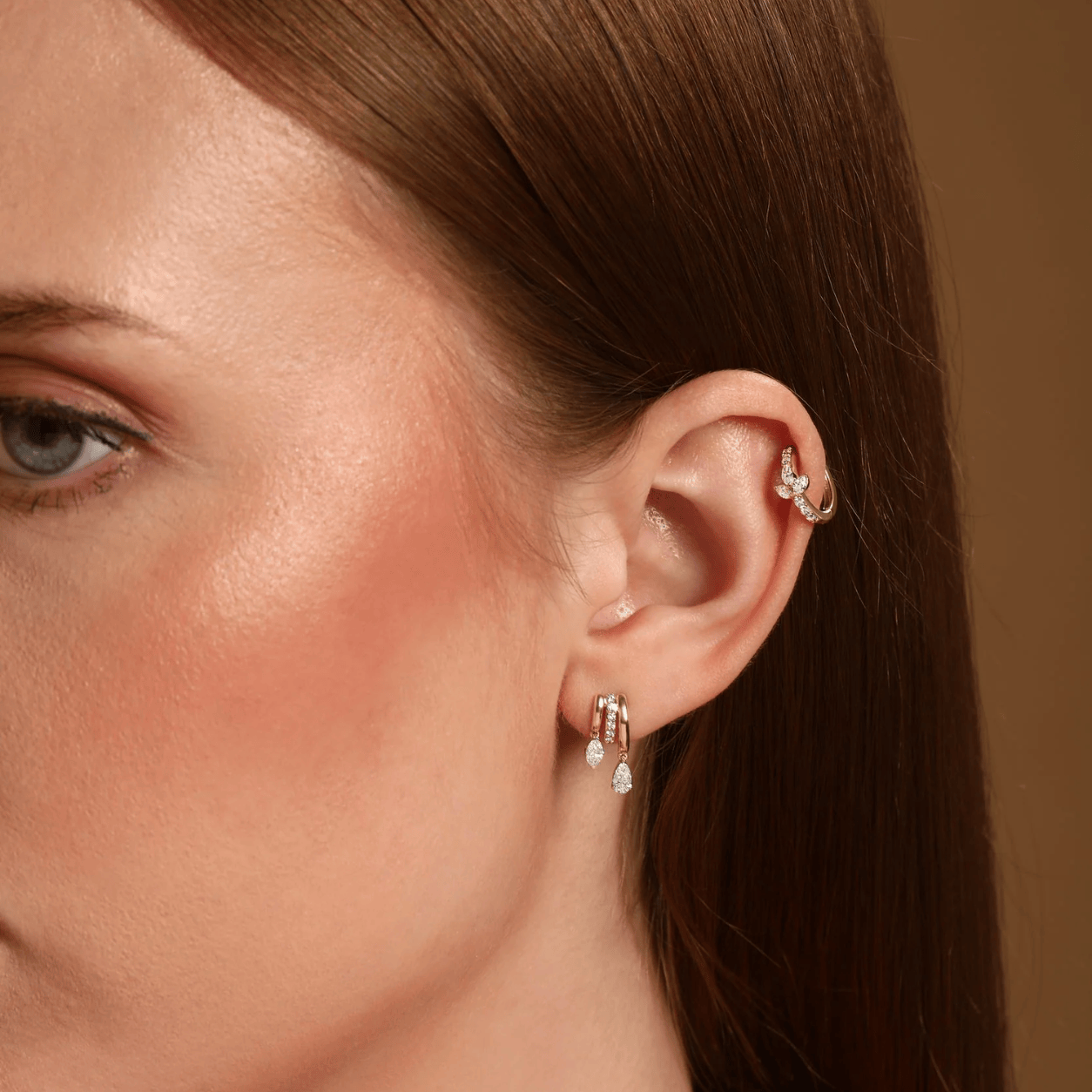 Curated Los Angeles EARRINGS Marquise Pear Three Row Drop Earrings