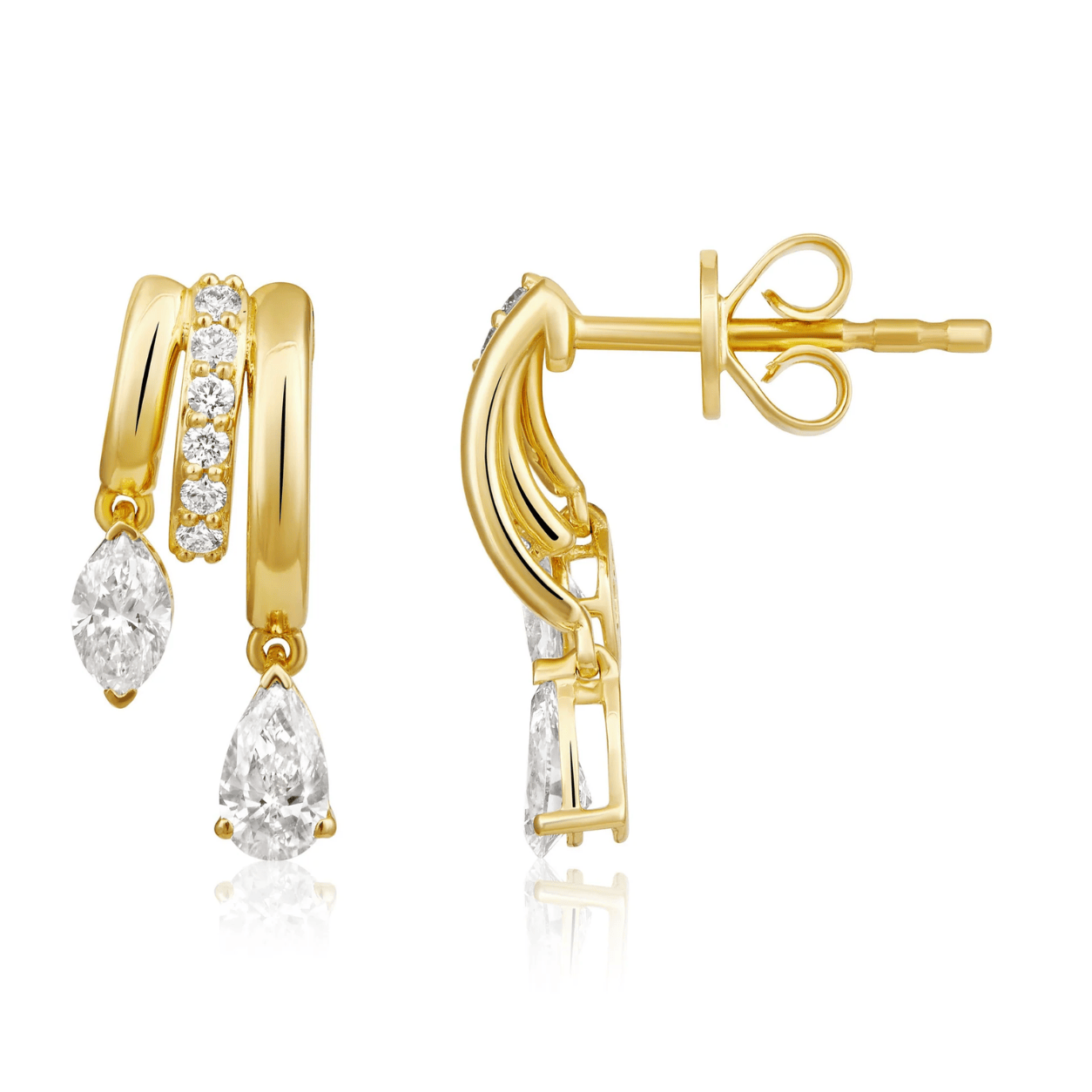 Curated Los Angeles EARRINGS Marquise Pear Three Row Drop Earrings
