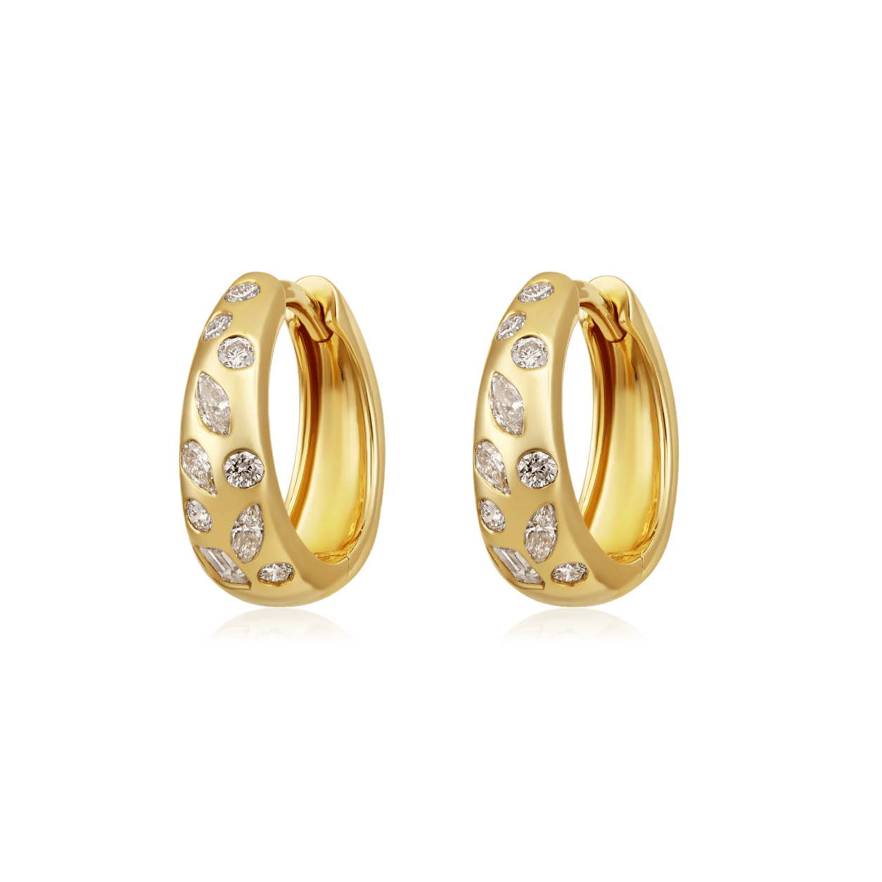 Curated Los Angeles EARRINGS Multi Shape Diamond Flush Huggie Earrings