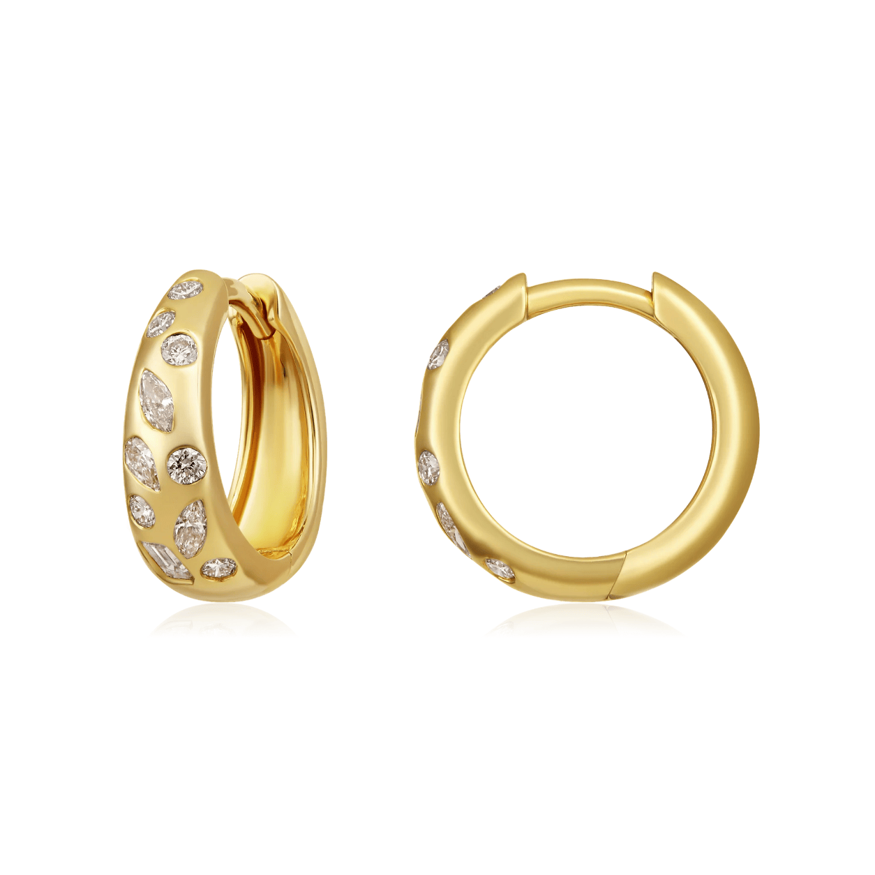 Curated Los Angeles EARRINGS Multi Shape Diamond Flush Huggie Earrings