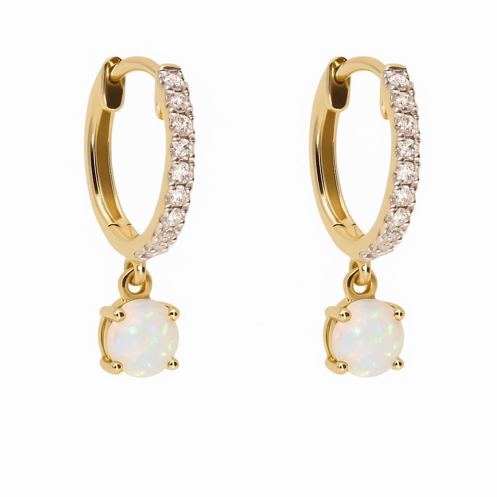 FADE TO BLACK STUDIO EARRINGS Opal and Diamond Huggie Hoops