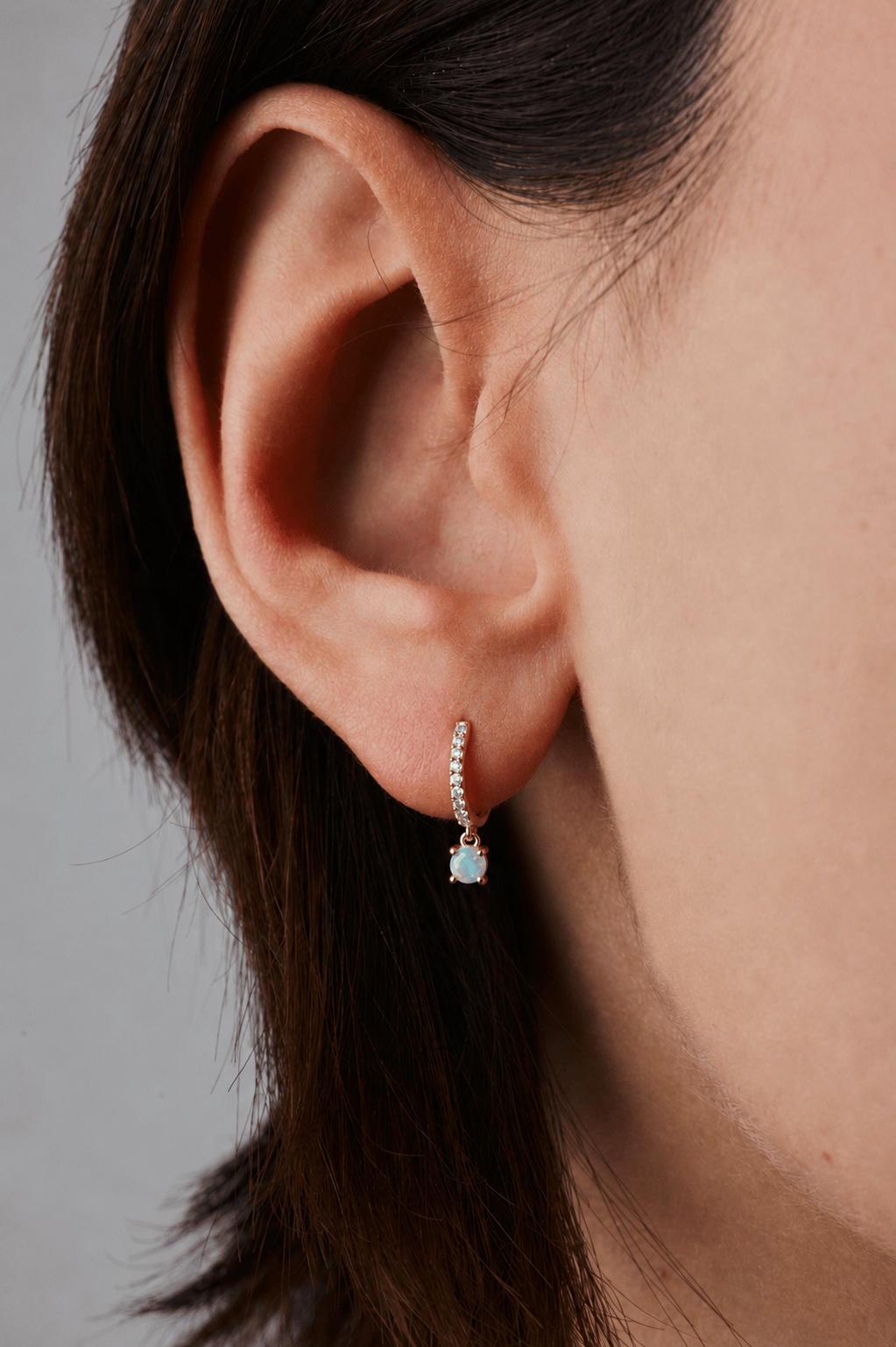 FADE TO BLACK STUDIO EARRINGS Opal and Diamond Huggie Hoops