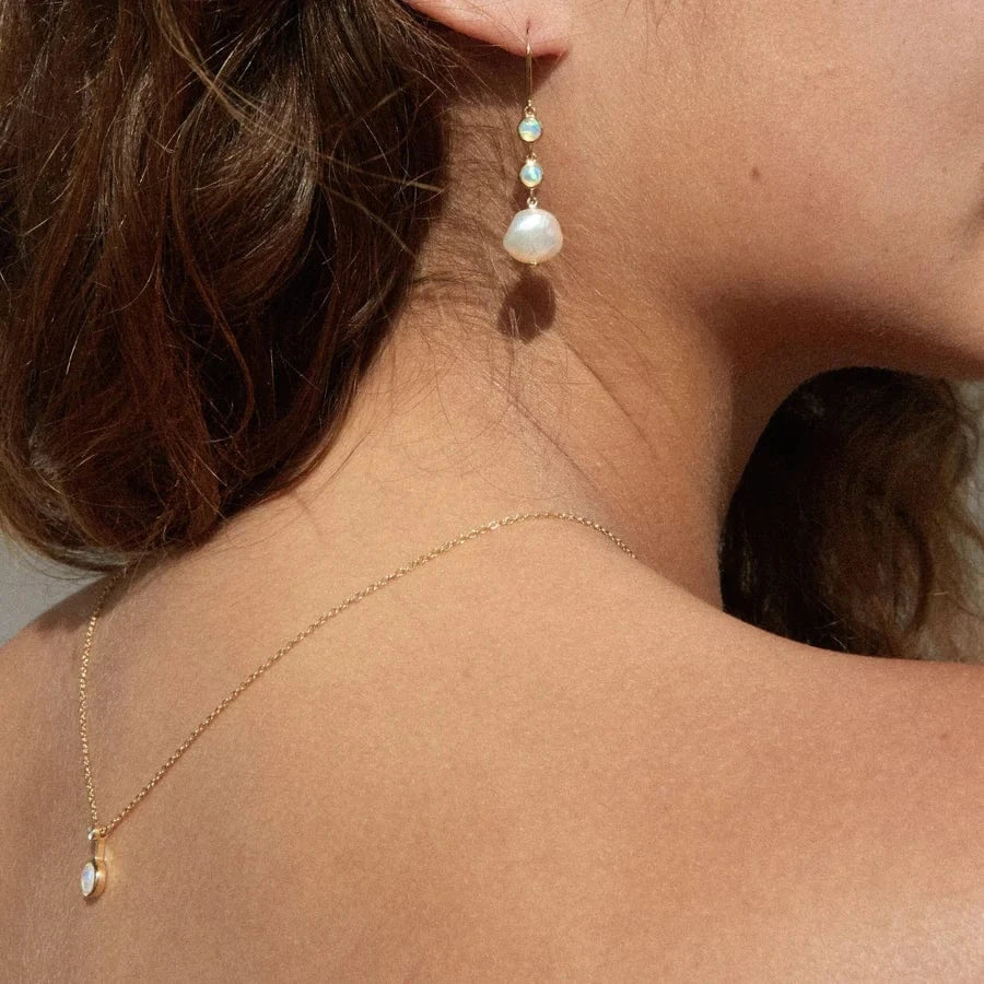 Fade to Black EARRINGS Opal and Pearl 14K Drop Earrings