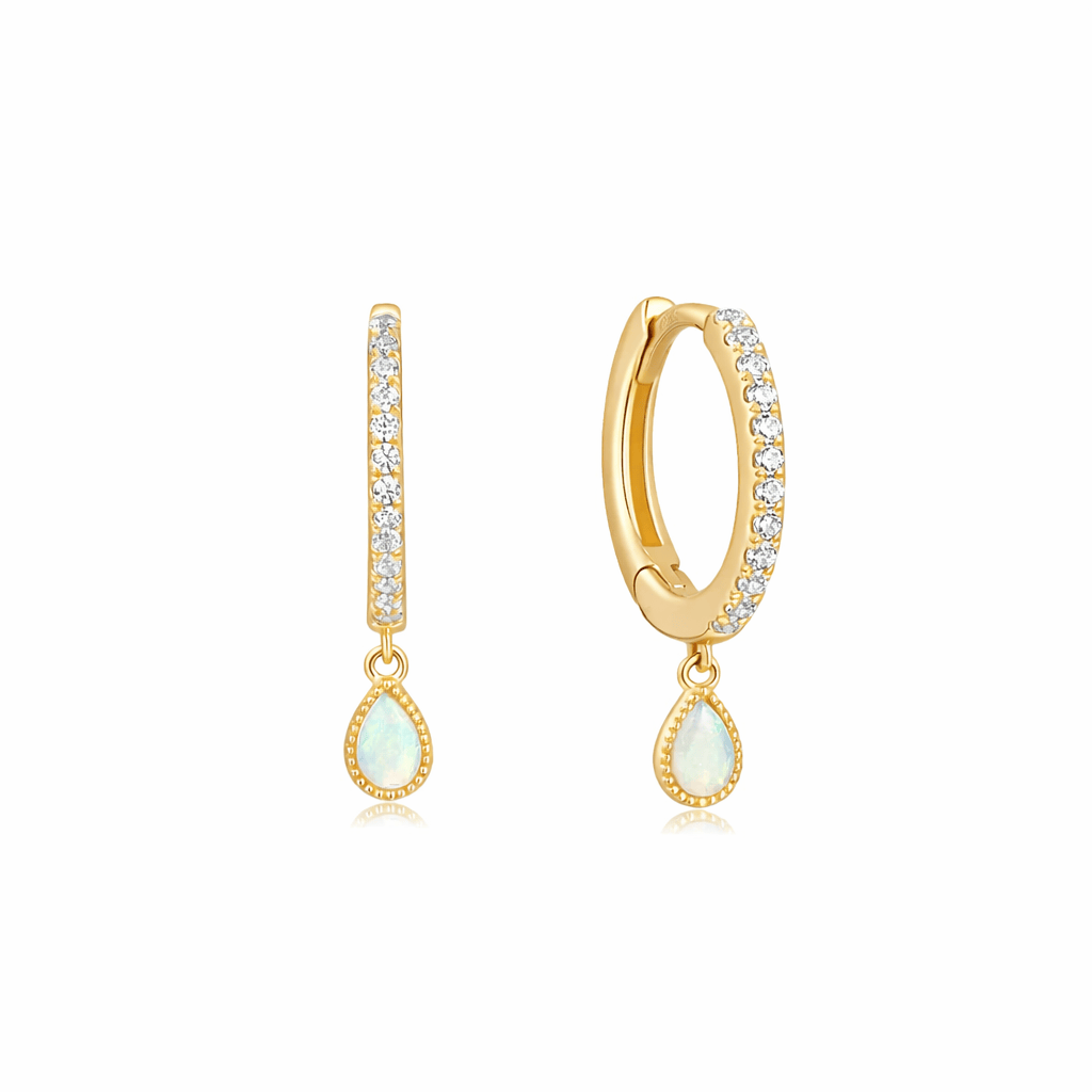 Curated Los Angeles EARRINGS Opal Charm Diamond Huggies