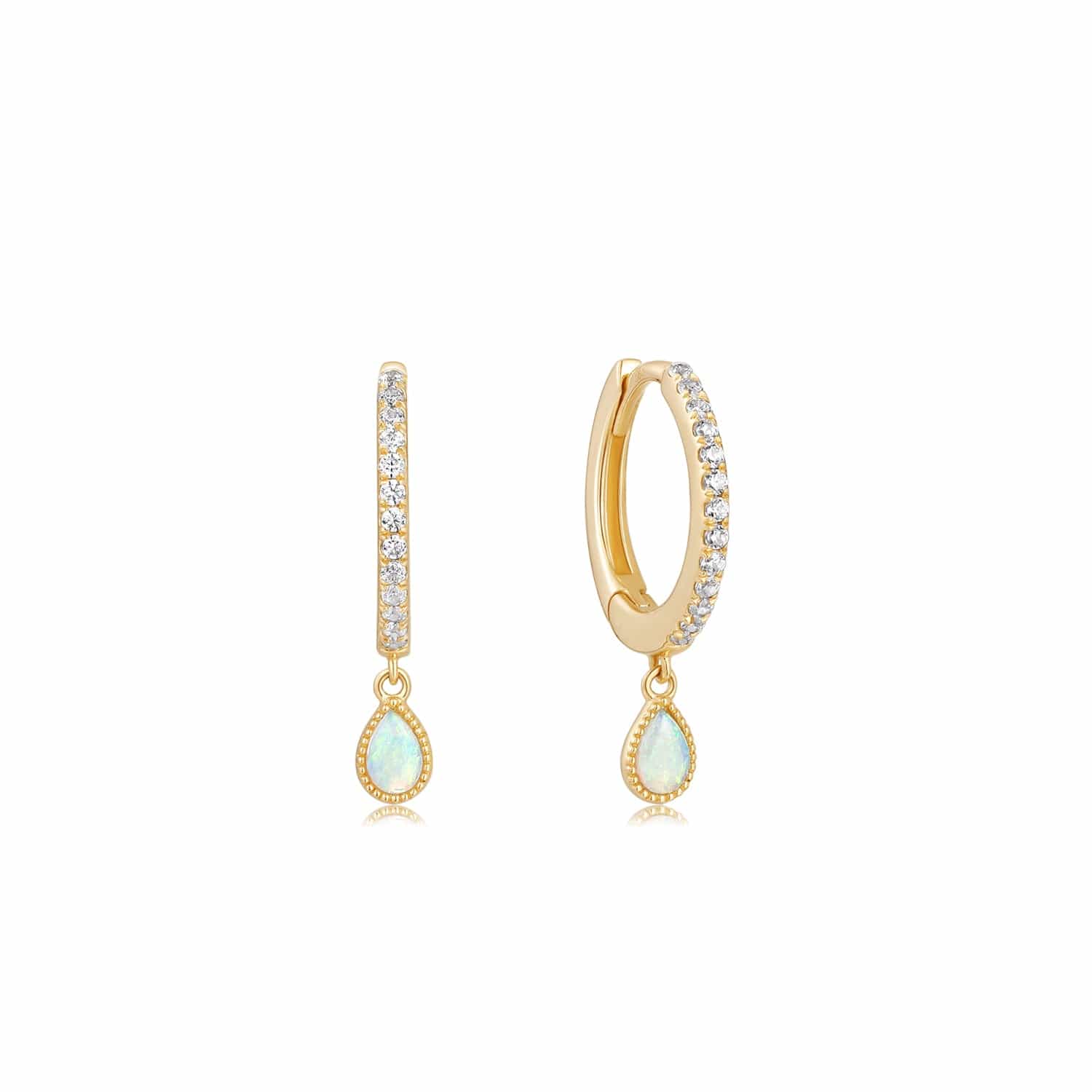 Curated Los Angeles EARRINGS Opal Charm Diamond Huggies