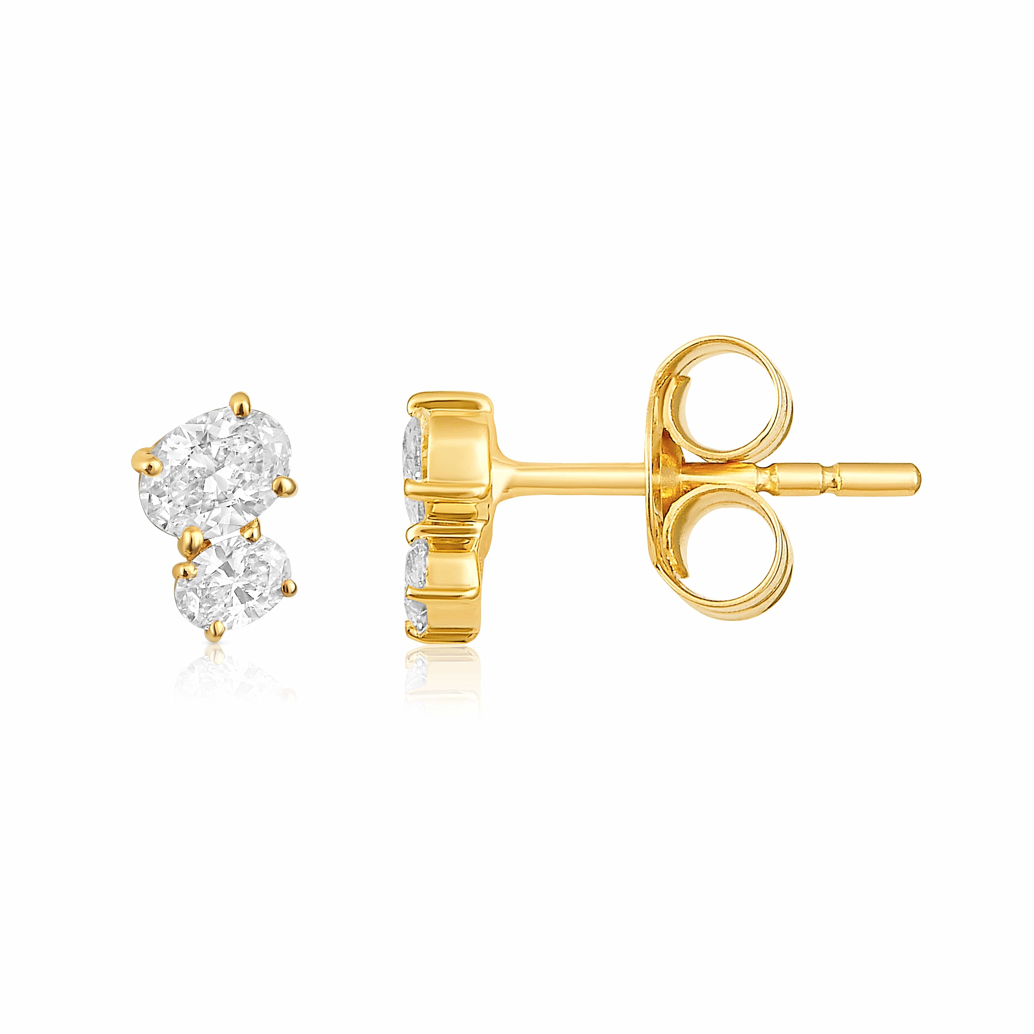 CLA EARRINGS Oval Duo Diamond Yellow Gold Stud Earrings