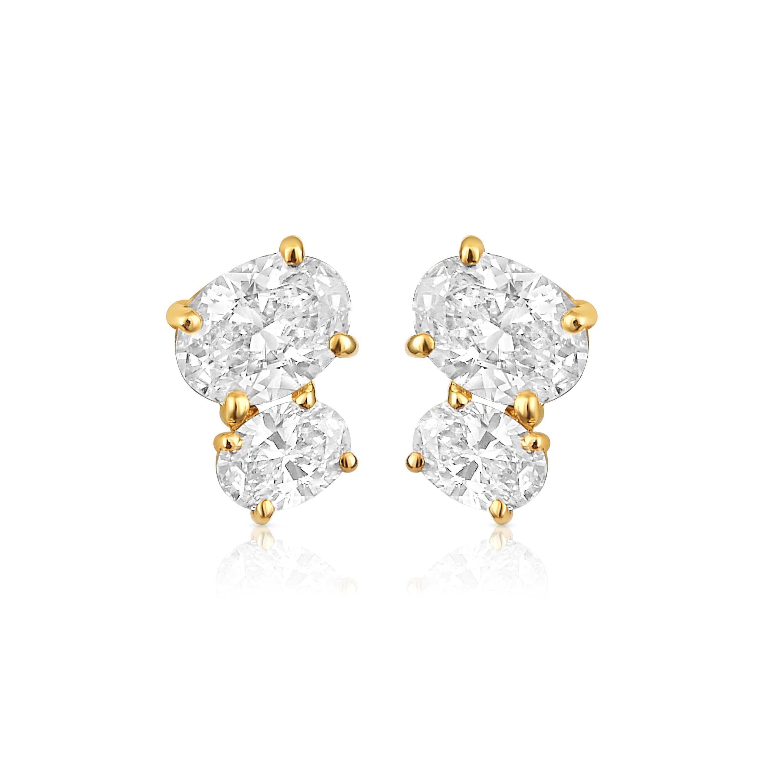 CLA EARRINGS Oval Duo Diamond Yellow Gold Stud Earrings