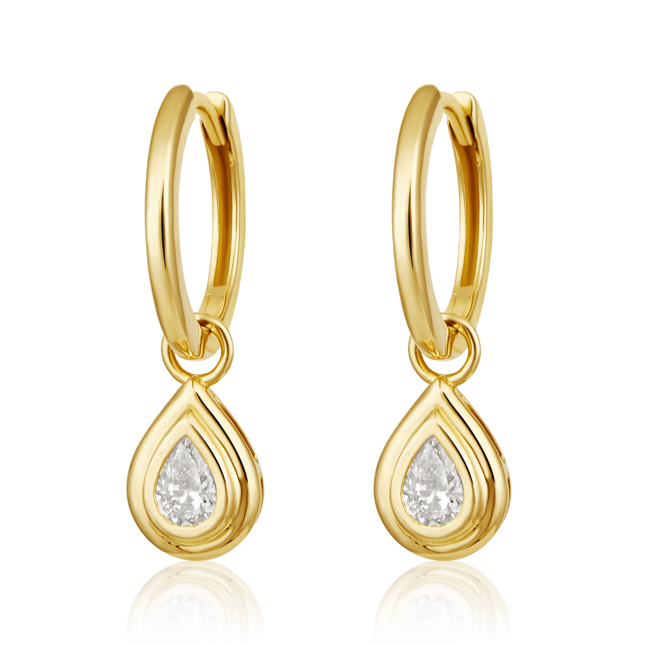 Curated Los Angeles EARRINGS Pear Diamond Bezel Drop Huggie Earrings