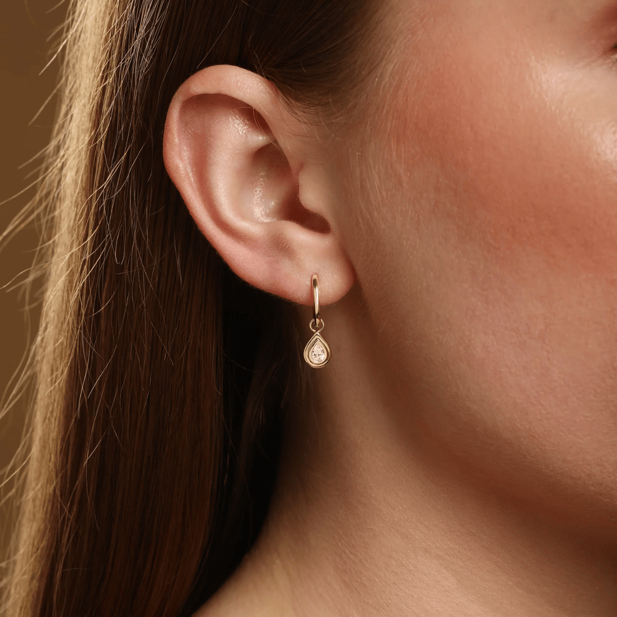 Curated Los Angeles EARRINGS Pear Diamond Bezel Drop Huggie Earrings