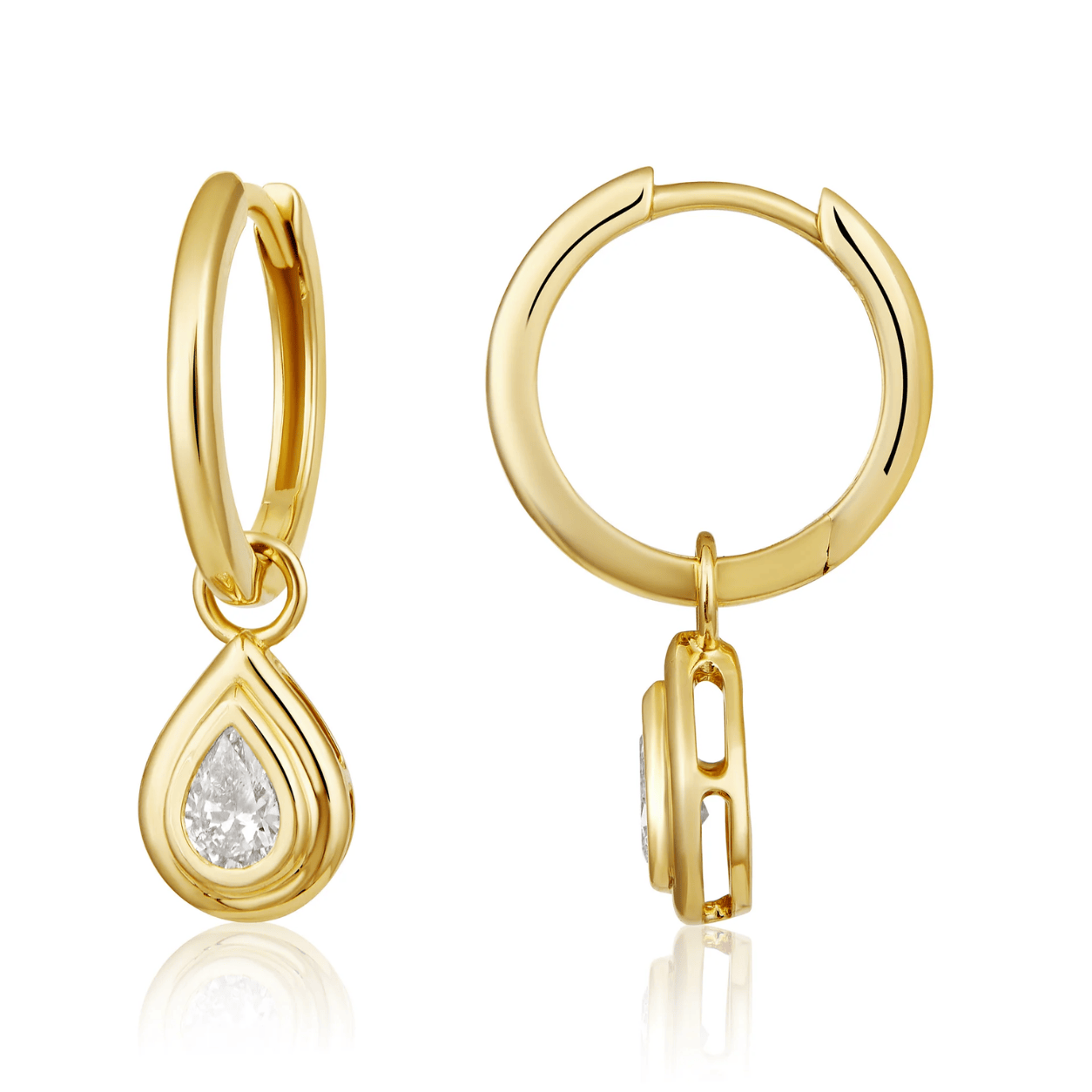 Curated Los Angeles EARRINGS Pear Diamond Bezel Drop Huggie Earrings