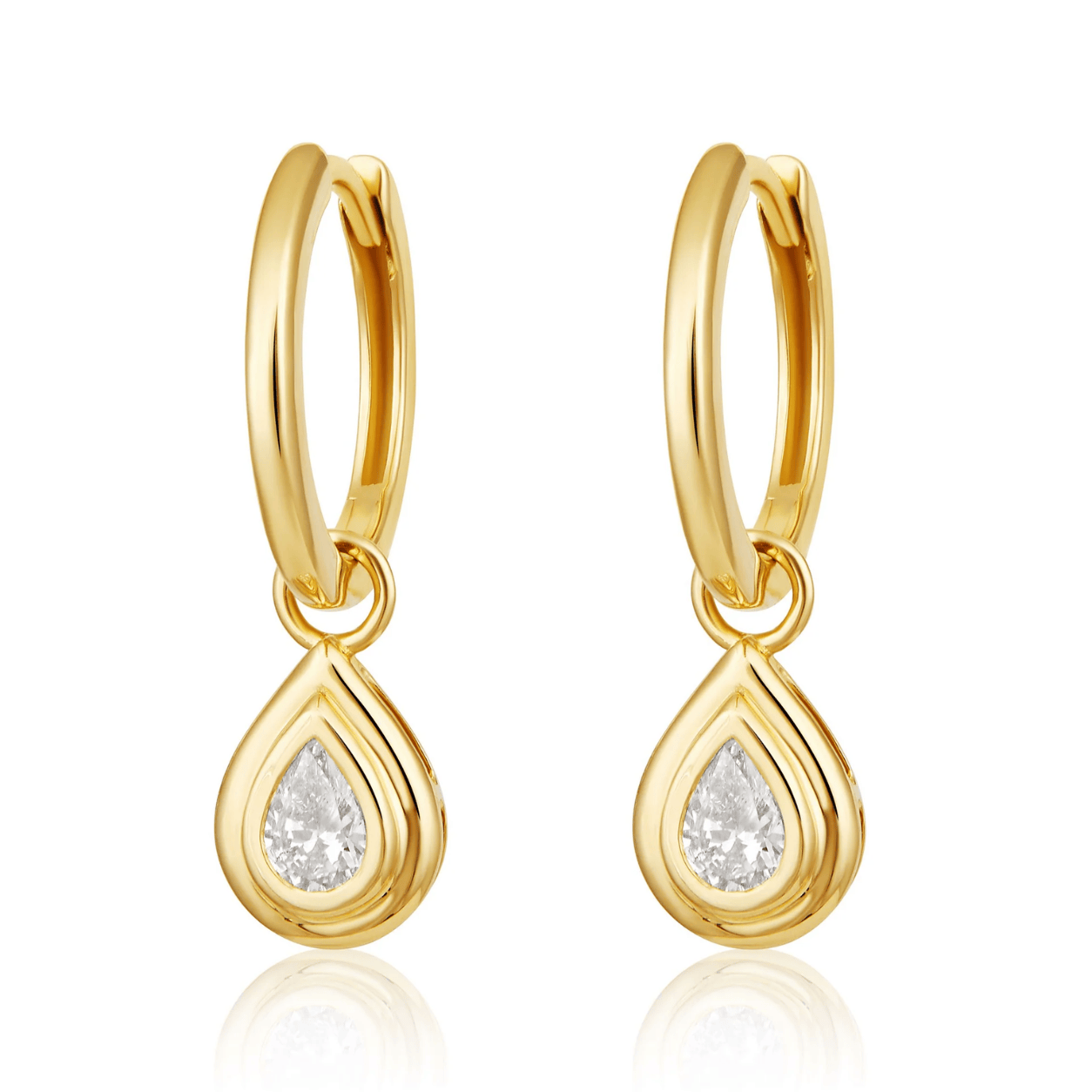 Curated Los Angeles EARRINGS Pear Diamond Bezel Drop Huggie Earrings