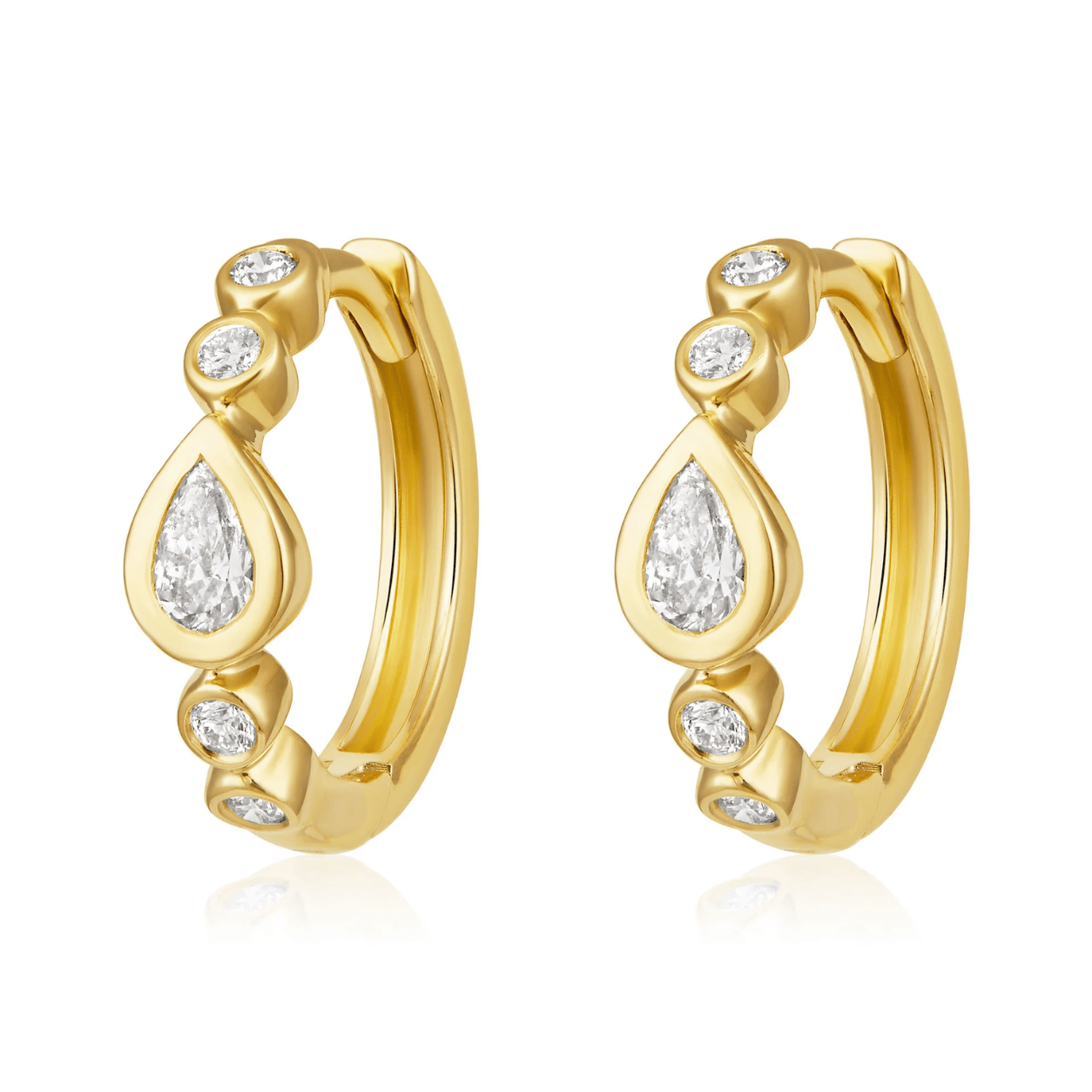 Curated Los Angeles EARRINGS Pear Diamond Bezel Huggie Earrings