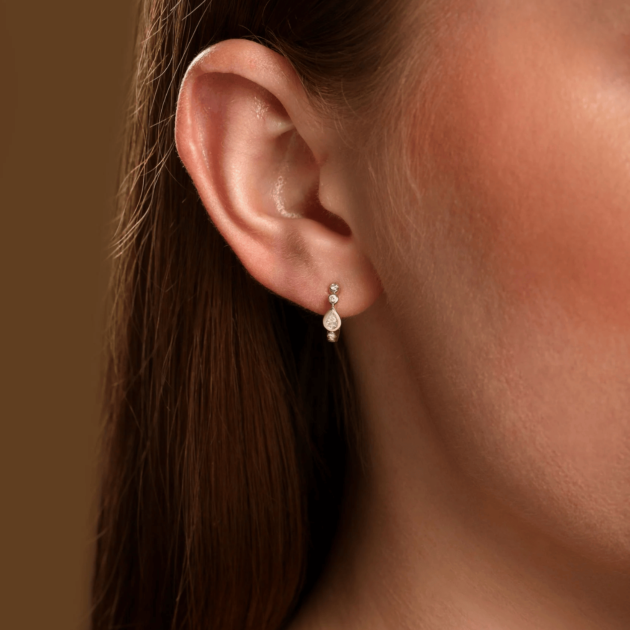 Curated Los Angeles EARRINGS Pear Diamond Bezel Huggie Earrings