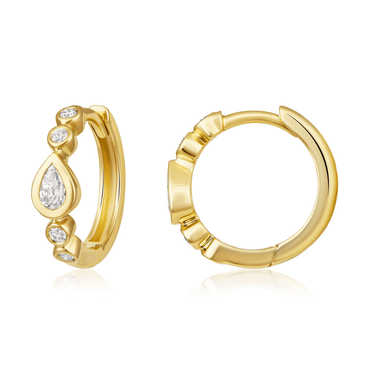 Curated Los Angeles EARRINGS Pear Diamond Bezel Huggie Earrings