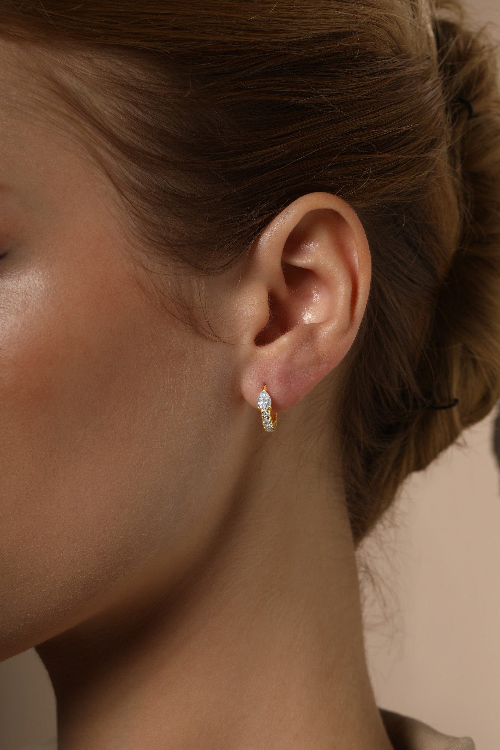 CLA EARRINGS Pear Diamond Yellow Gold Huggie Earrings
